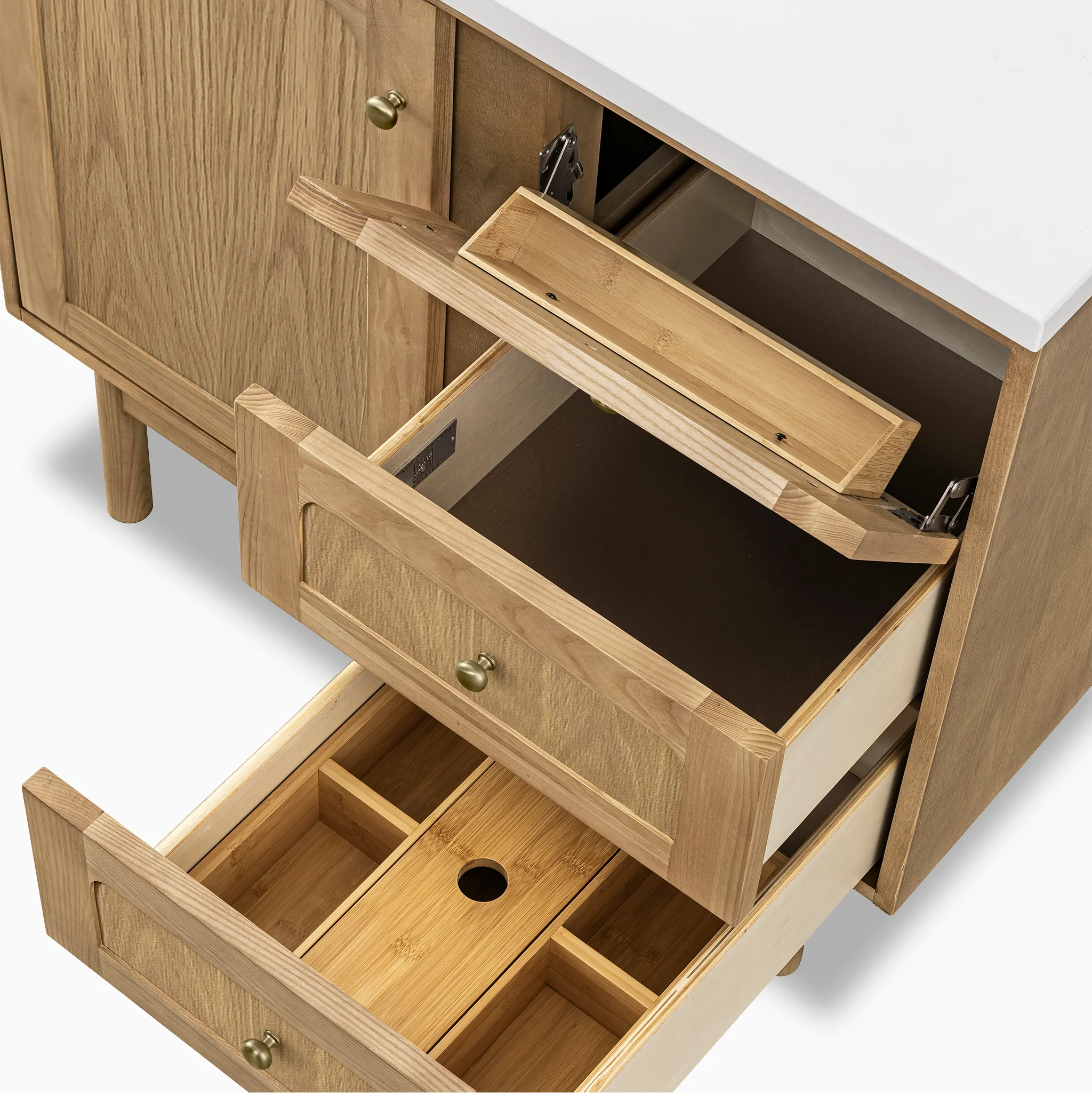 Abigail 36" Single Vanity in Light Natural Oak with 3 cm White Zeus Quartz Top - Image 7