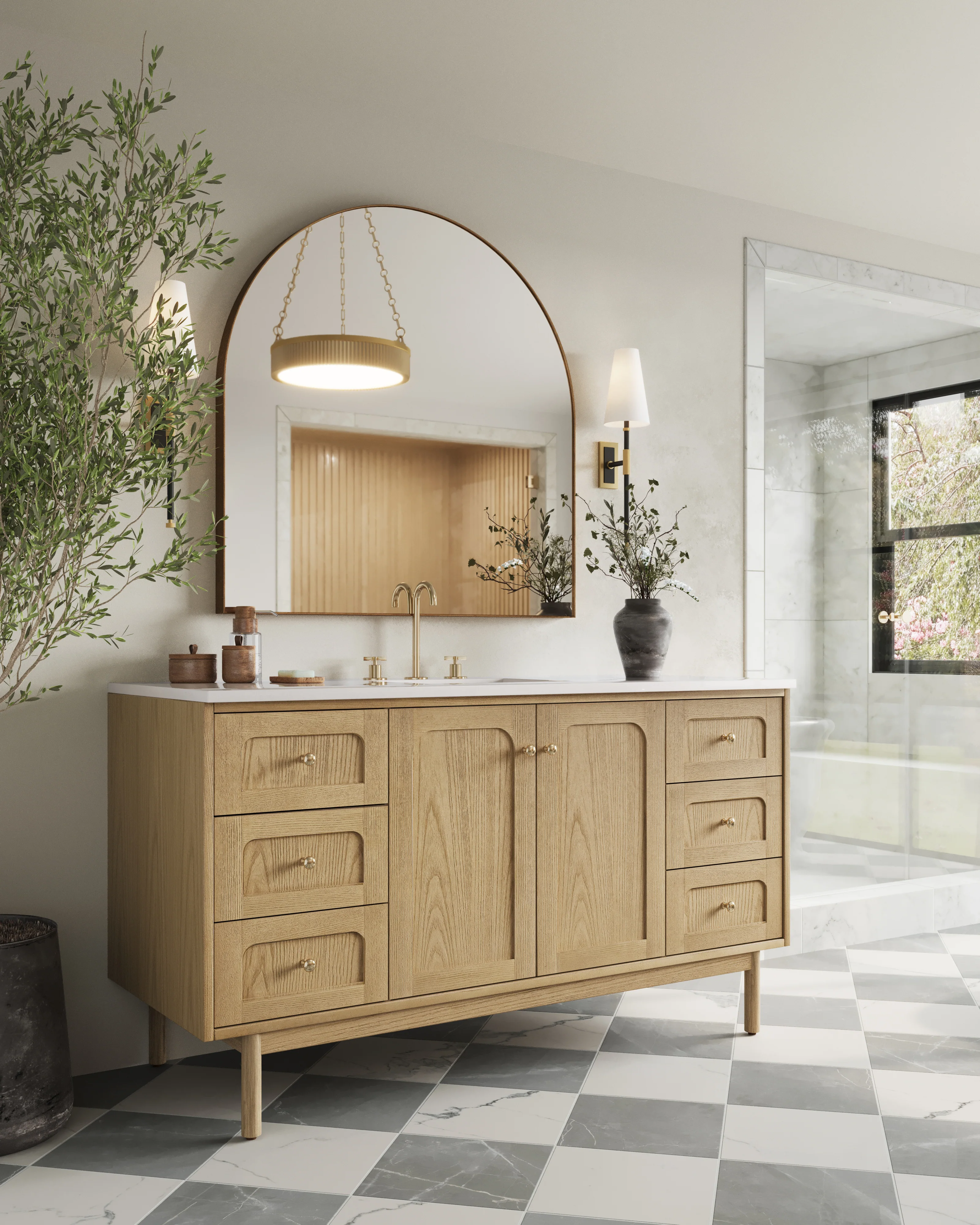 Abigail 60" Single Vanity in Light Natural Oak with 3 cm White Zeus Quartz Top - Image 9