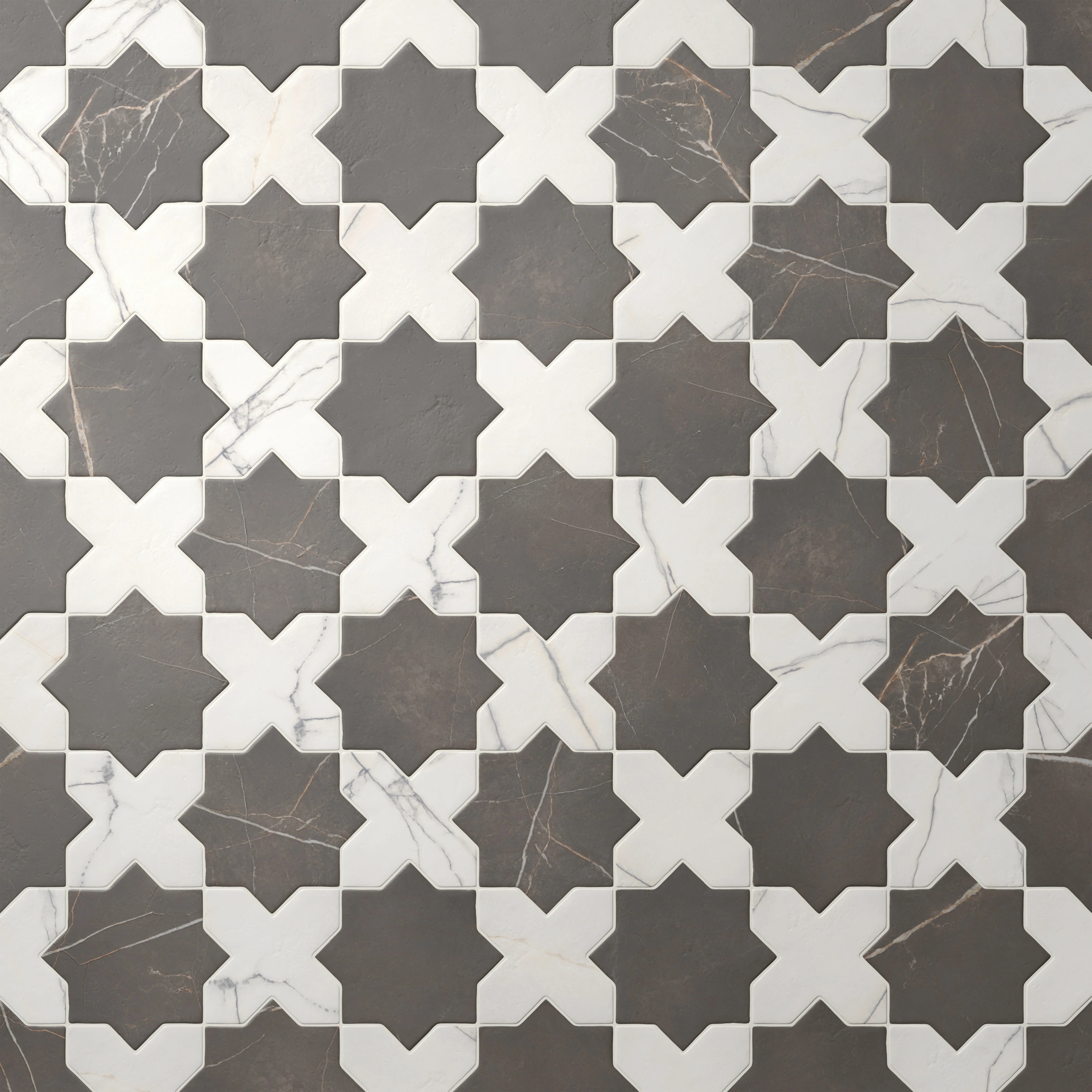 Aslan 6x12 Porcelain Tile Star in Imperial and Cross in Calacatta - Image 5