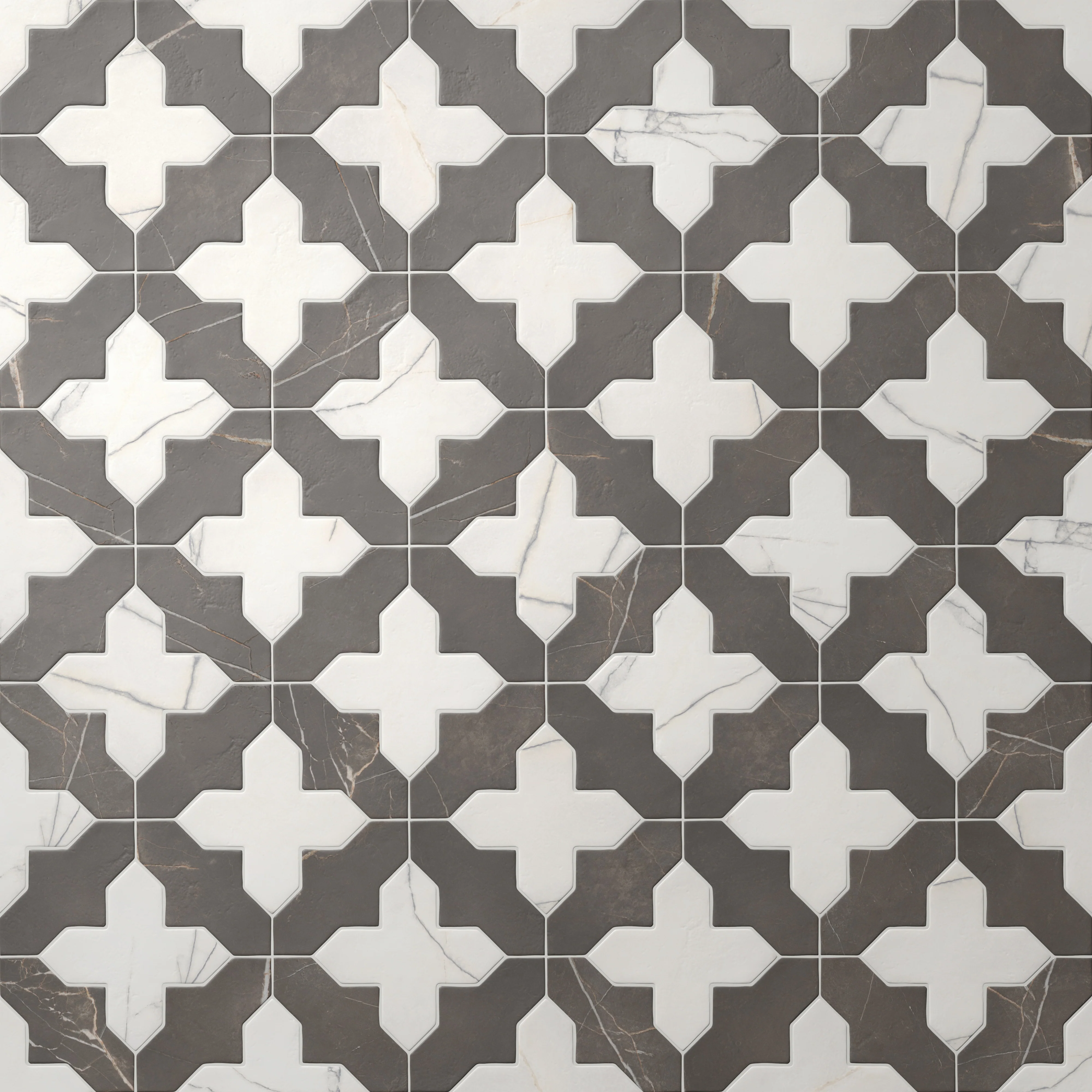 Aslan 8x8 Porcelain Tile Shield in Imperial and Cross in Calacatta - Image 5
