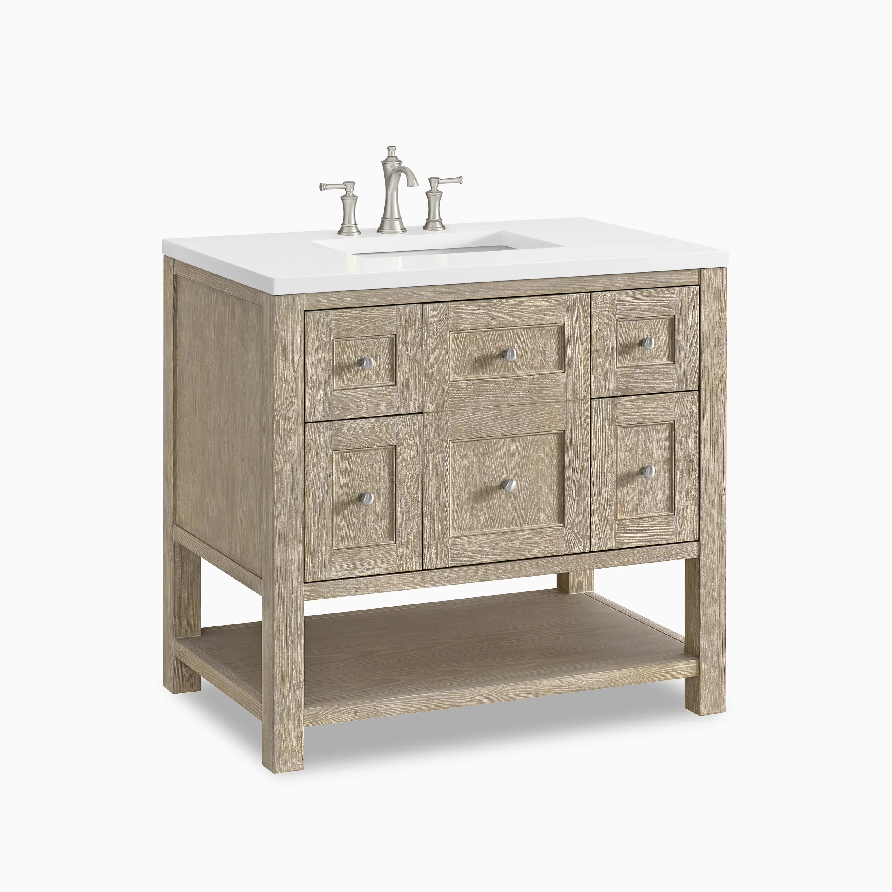Bridgette 36" Single Vanity in Whitewashed Oak with 3 cm White Zeus Quartz Top - Image 3