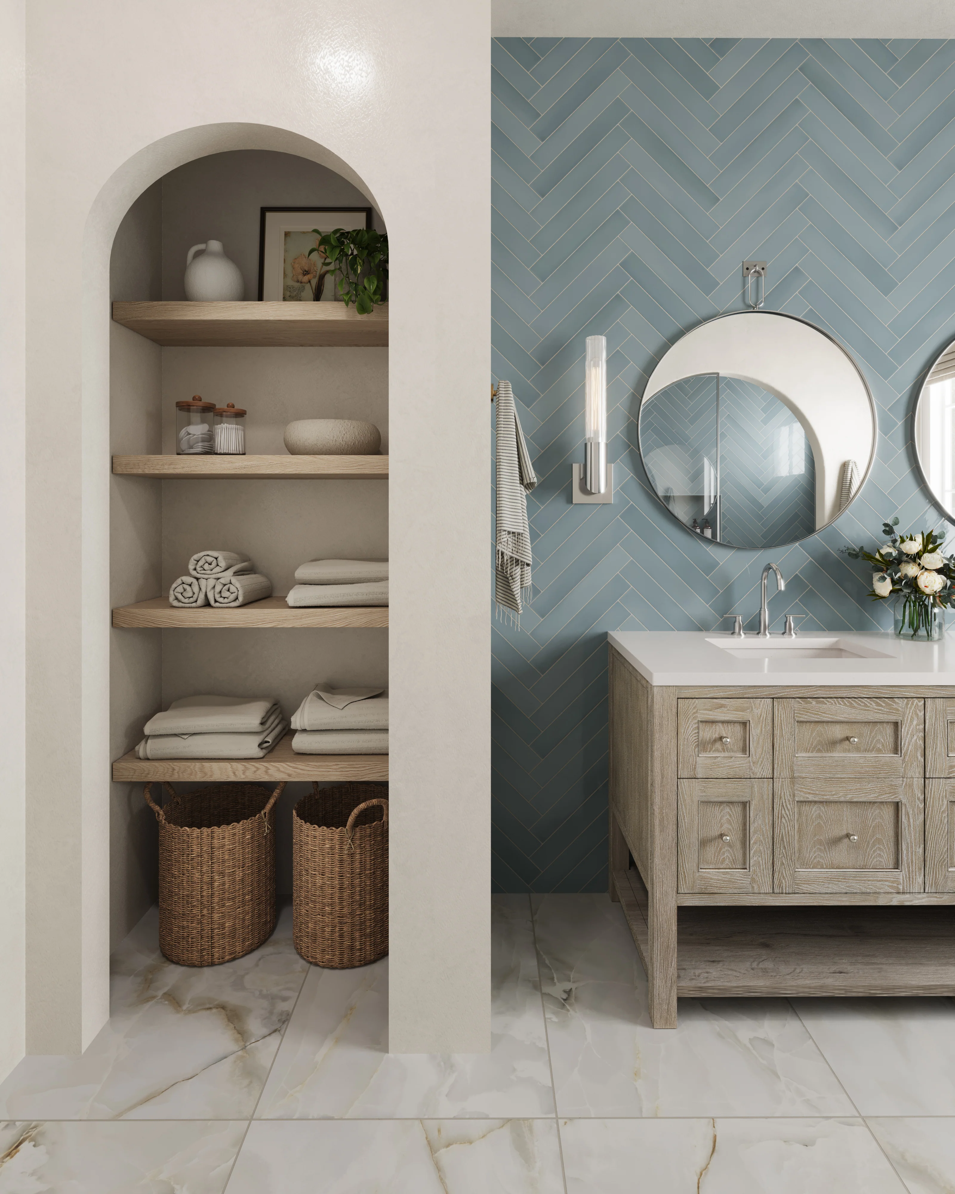 Bridgette 72" Double Vanity in Whitewashed Oak with 3 cm White Zeus Quartz Top - Image 11