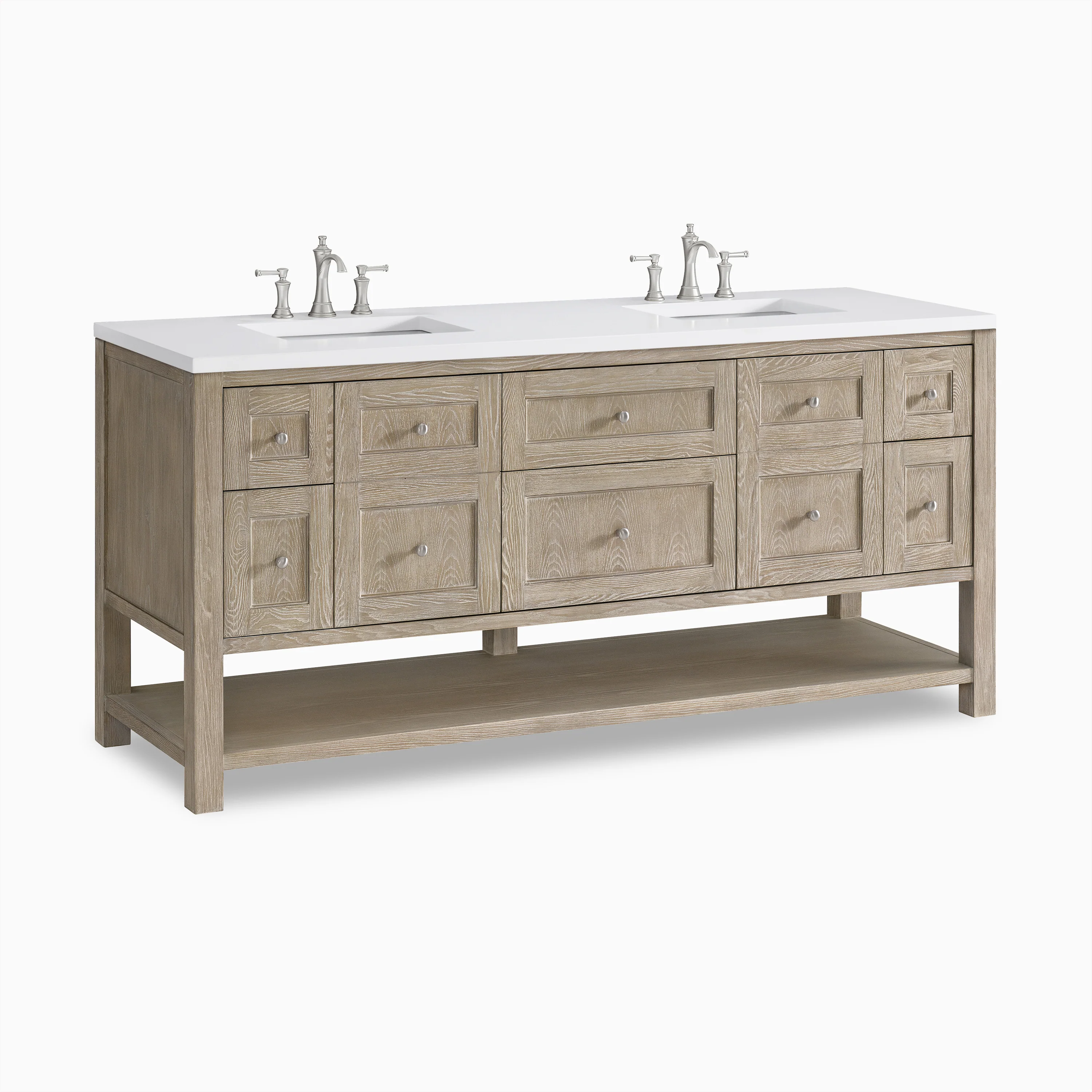 Bridgette 72" Double Vanity in Whitewashed Oak with 3 cm White Zeus Quartz Top - Image 3