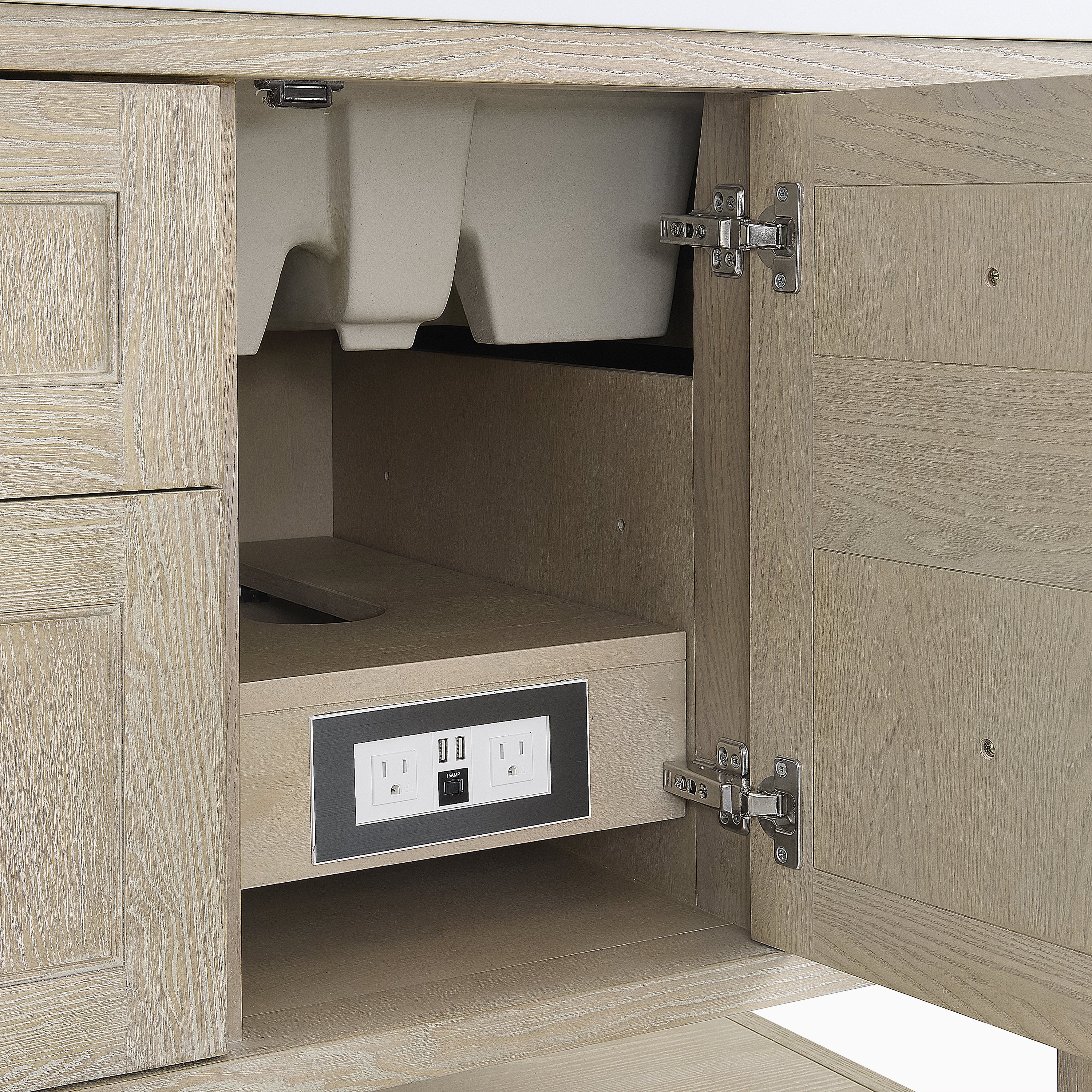 Bridgette 72" Double Vanity in Whitewashed Oak with 3 cm White Zeus Quartz Top - Image 7
