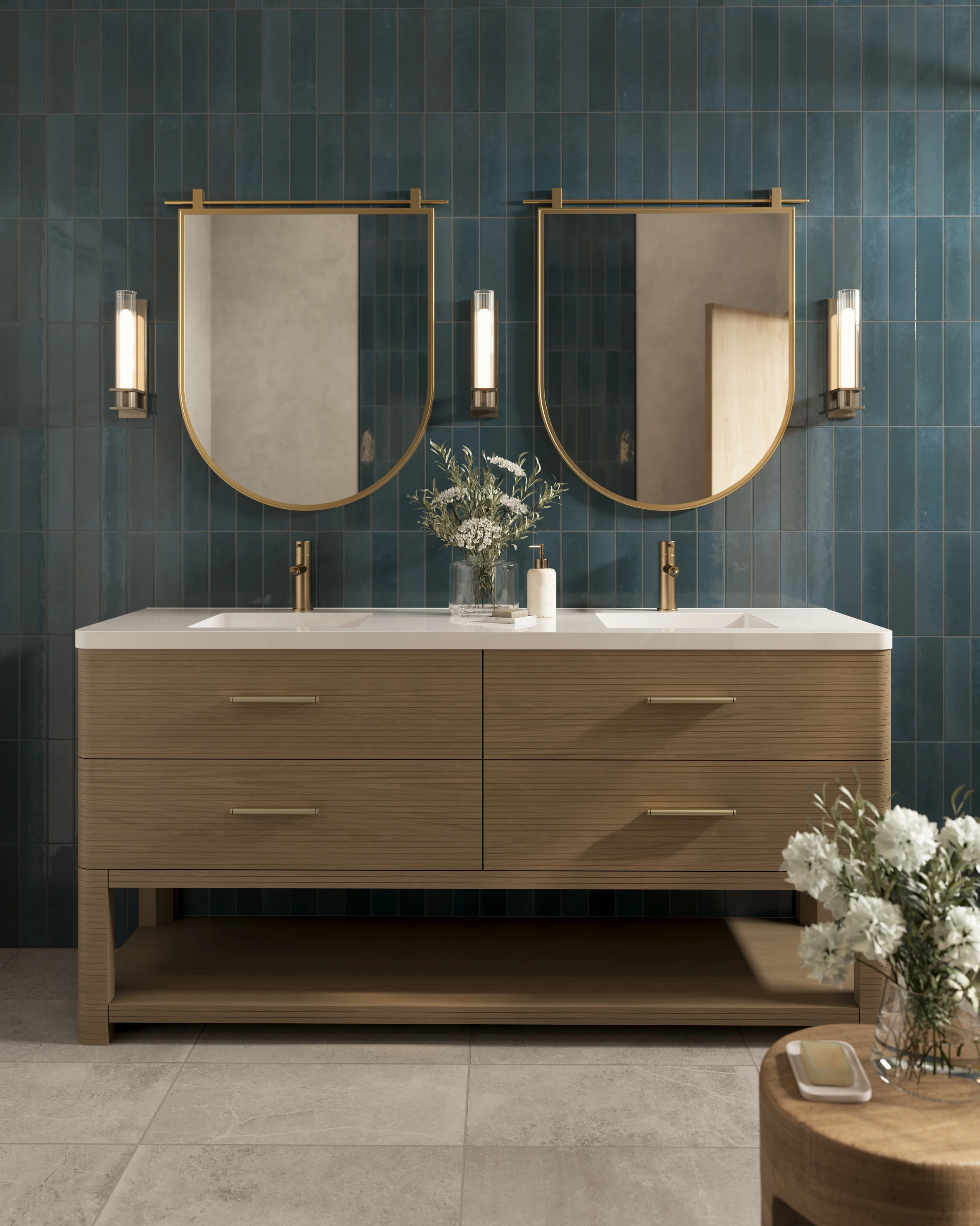 Paxton 72" Double Vanity in Pebble Oak with 3 cm White Zeus Quartz Top - Image 10