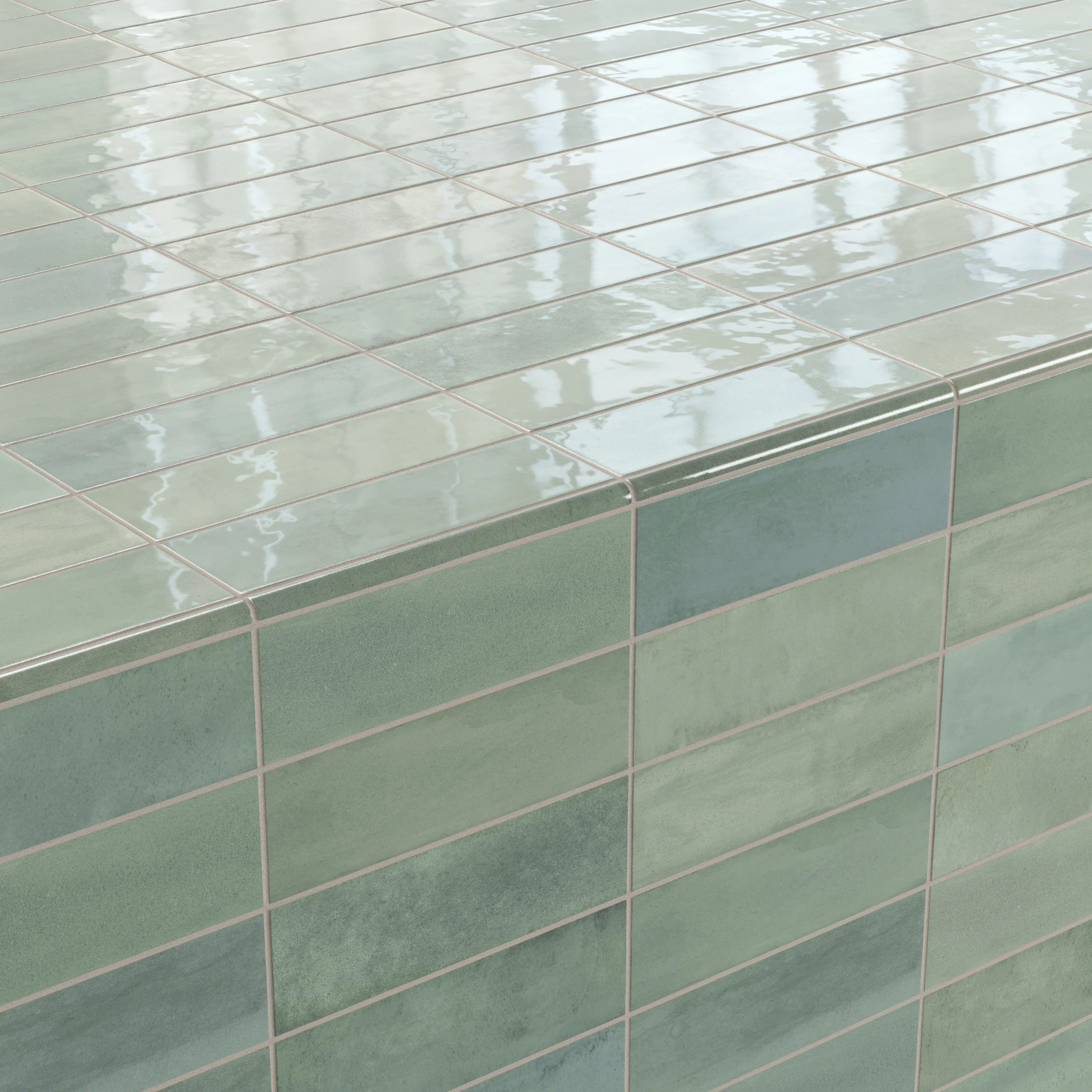 Cleo 0.43x6.3 Glossy Ceramic Rounded Edge Tile in Sage - Image 4