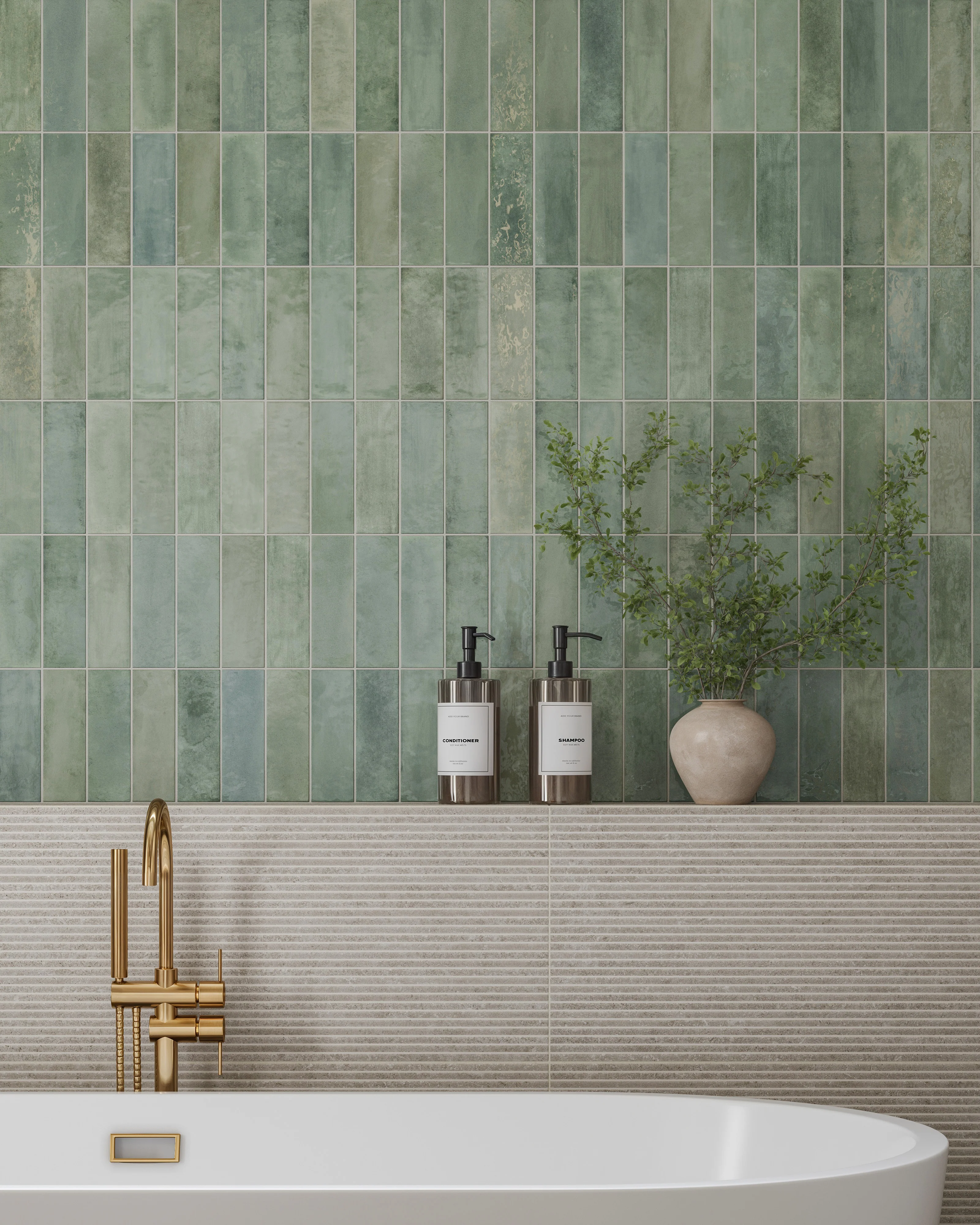Cleo 2x6 Glossy Ceramic Tile in Sage - Image 9