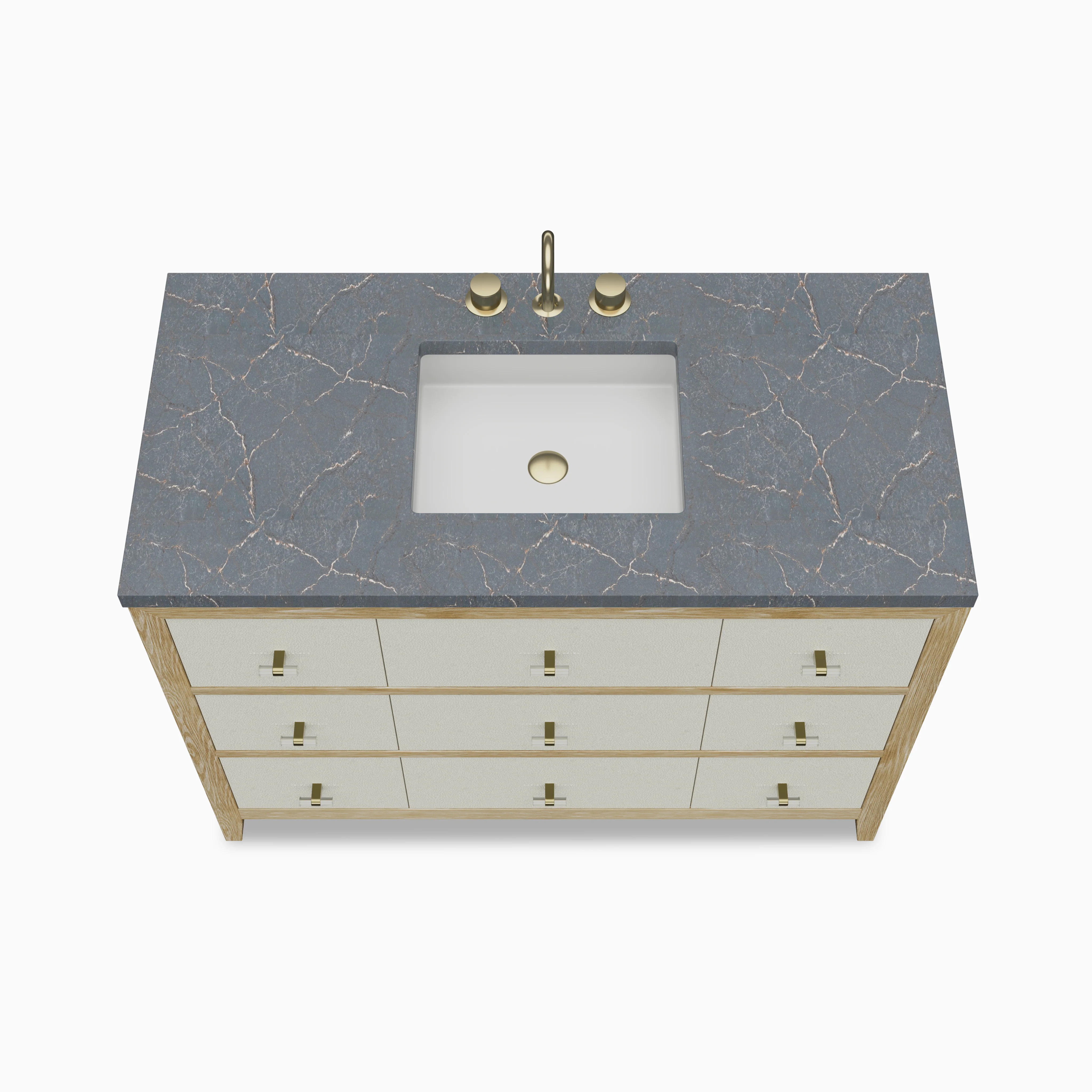 Daisy 48" Single Vanity in Sunwashed Oak with Embossed Shagreen and 3 cm Parisien Bleu Quartz Top - Image 3