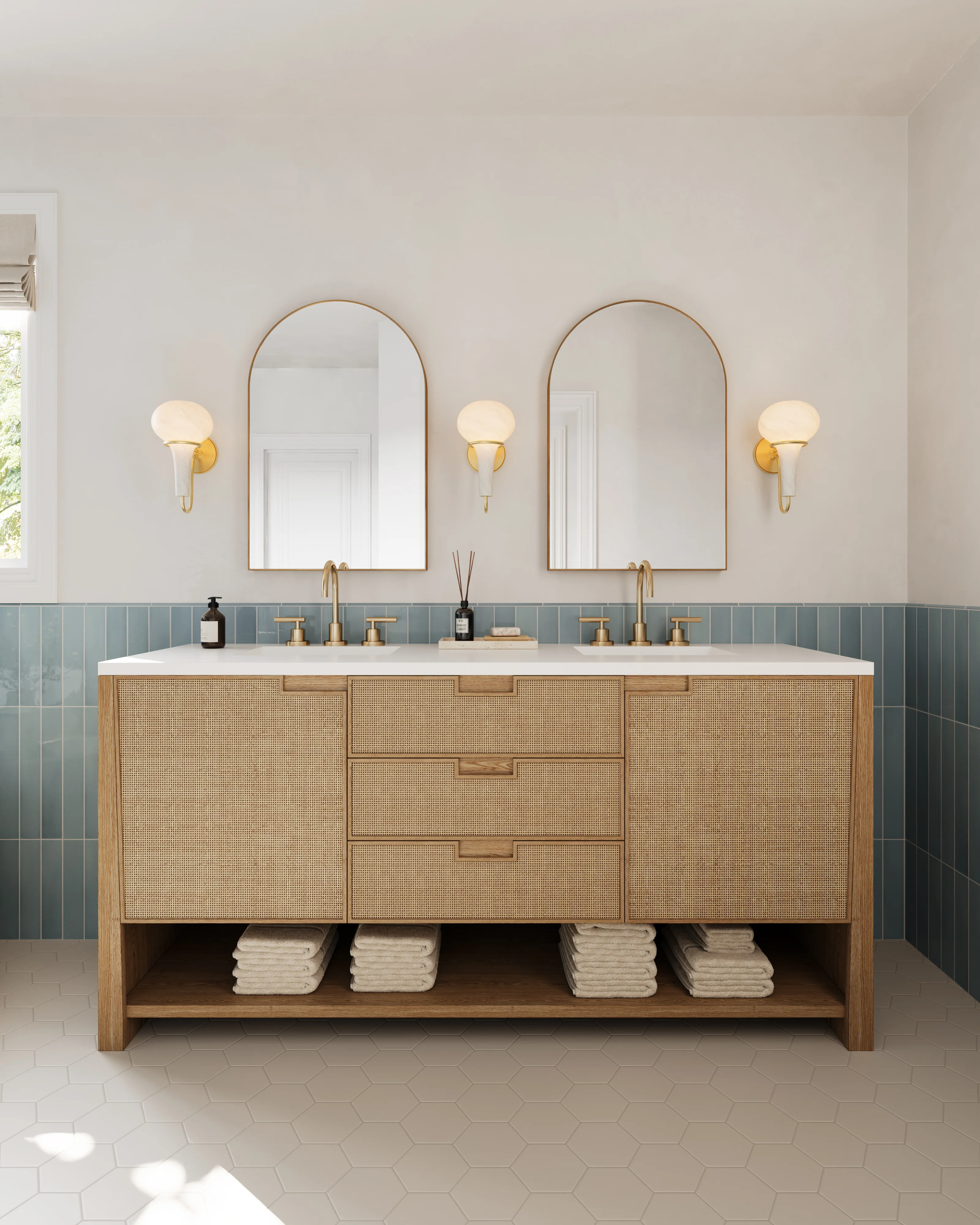 Delilah 72" Double Vanity in Seaside Oak with 3 cm White Zeus Quartz Top - Image 11