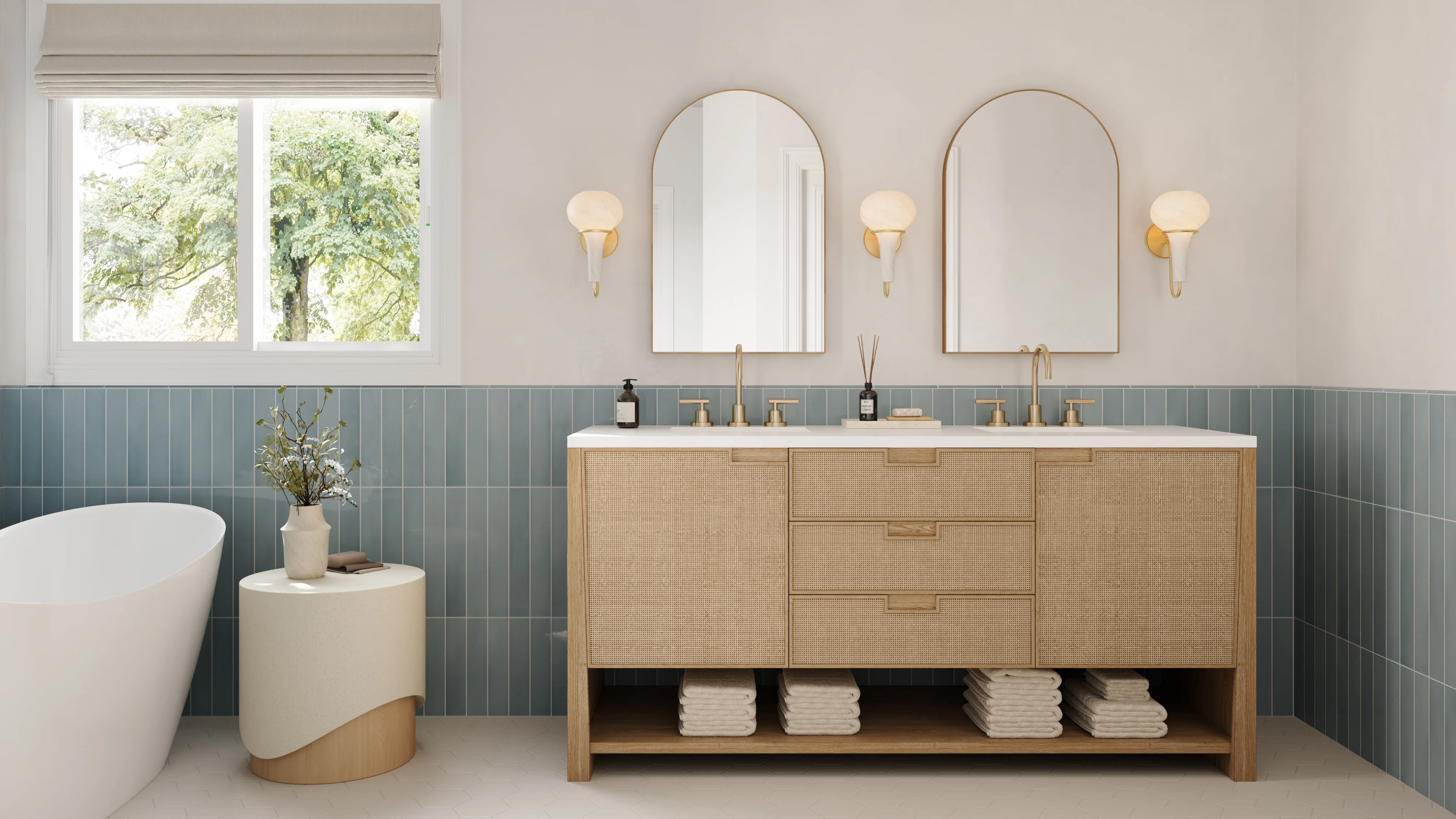 Delilah 72" Double Vanity in Seaside Oak with 3 cm White Zeus Quartz Top - Image 12