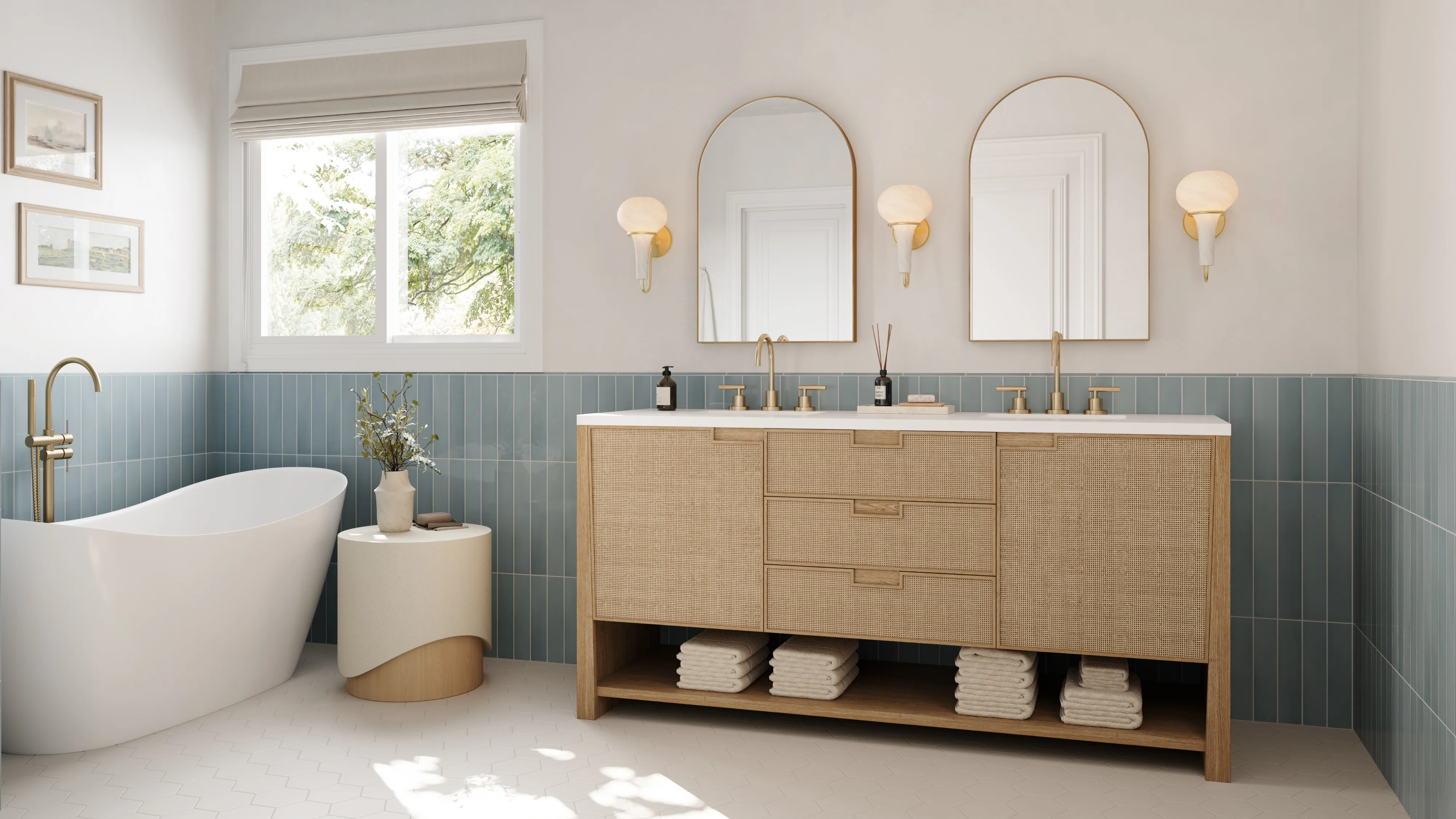 Delilah 72" Double Vanity in Seaside Oak with 3 cm White Zeus Quartz Top - Image 13