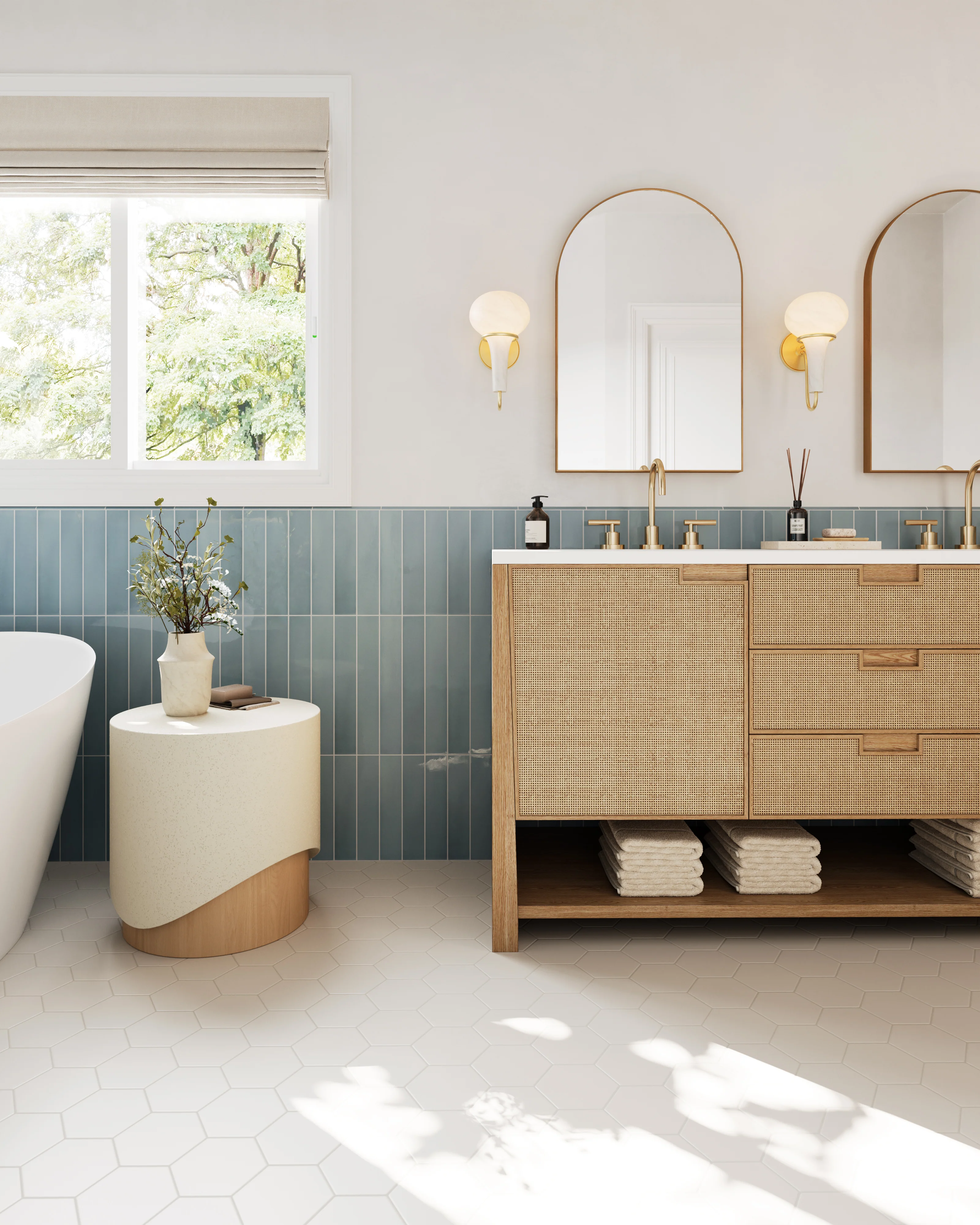 Delilah 72" Double Vanity in Seaside Oak with 3 cm White Zeus Quartz Top - Image 14