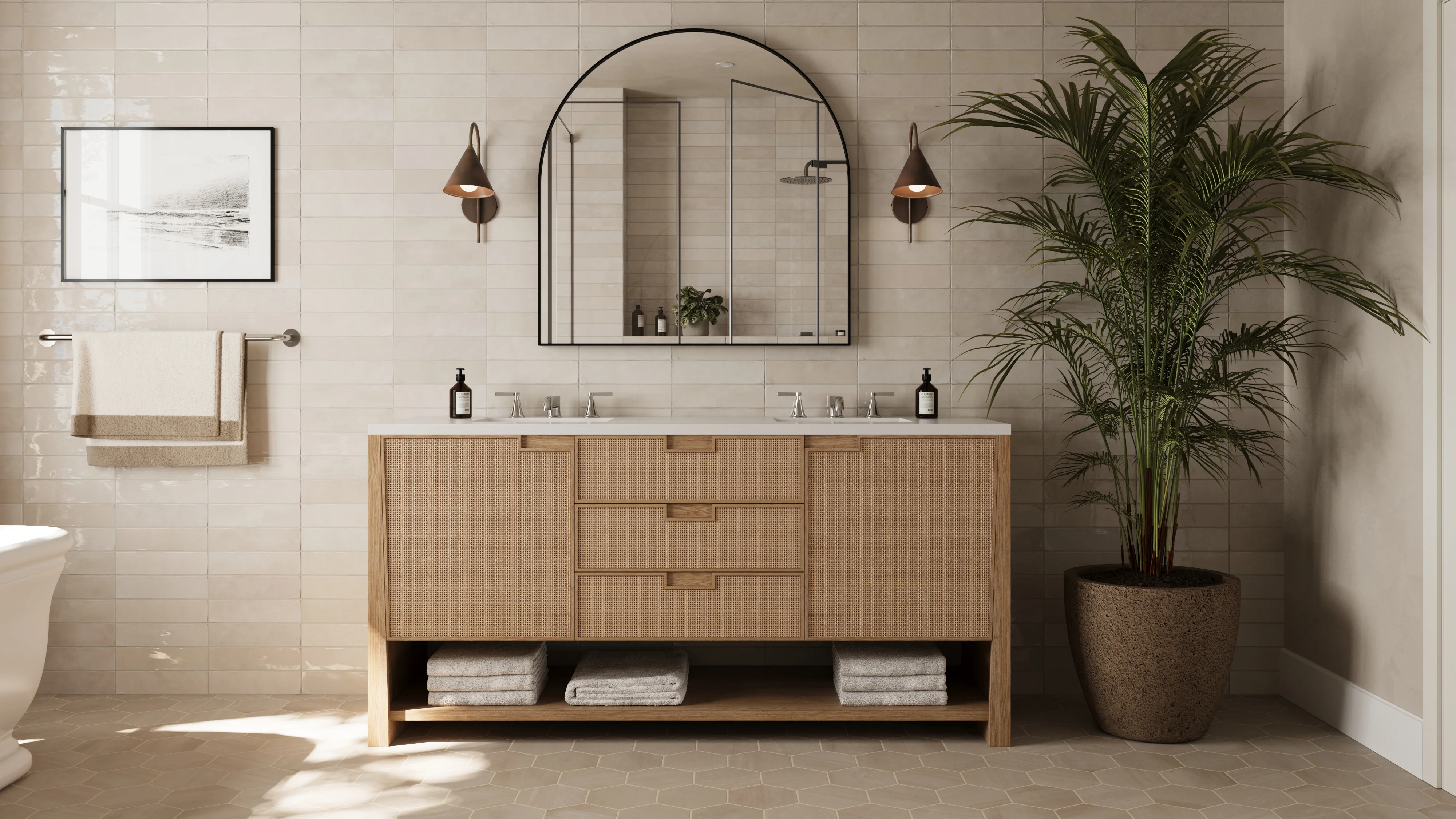 Delilah 72" Double Vanity in Seaside Oak with 3 cm White Zeus Quartz Top - Image 15