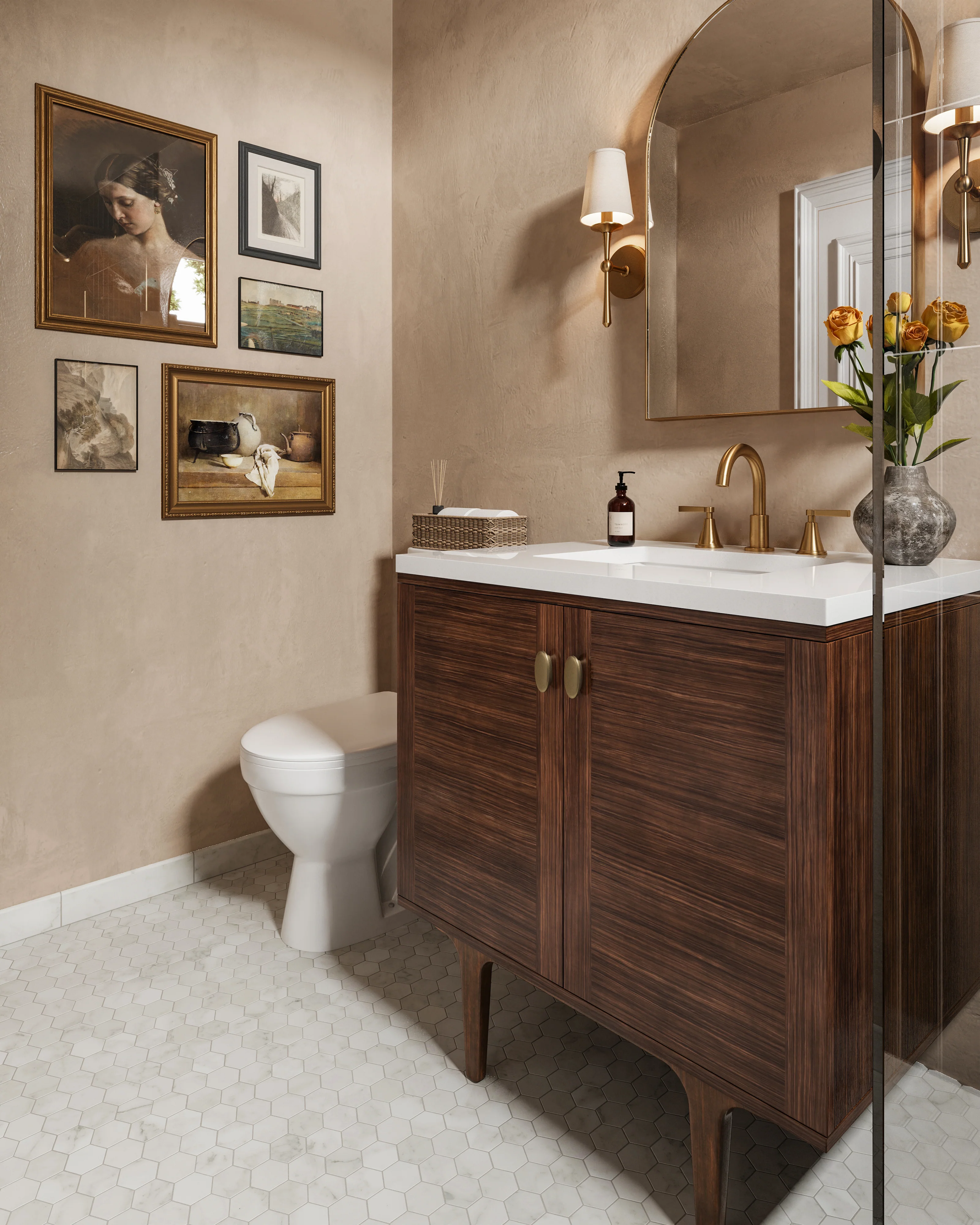 Demi 30" Single Vanity in Mid-Century Walnut with 3 cm White Zeus Quartz Top - Image 10