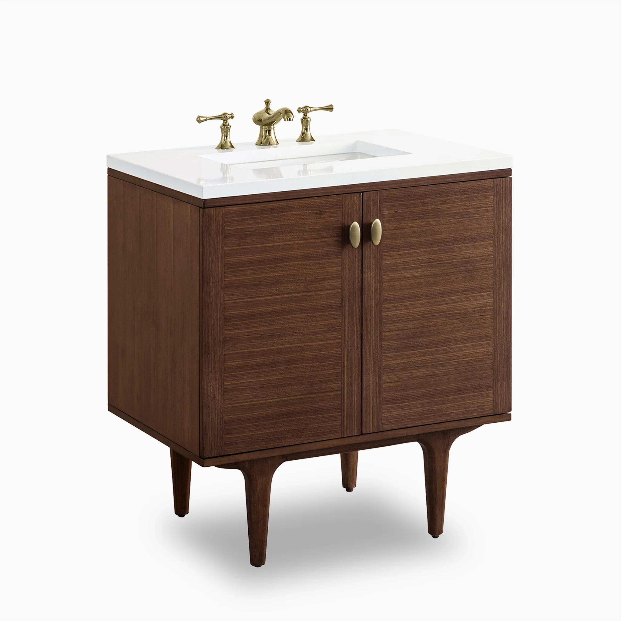 Demi 30" Single Vanity in Mid-Century Walnut with 3 cm White Zeus Quartz Top - Image 3