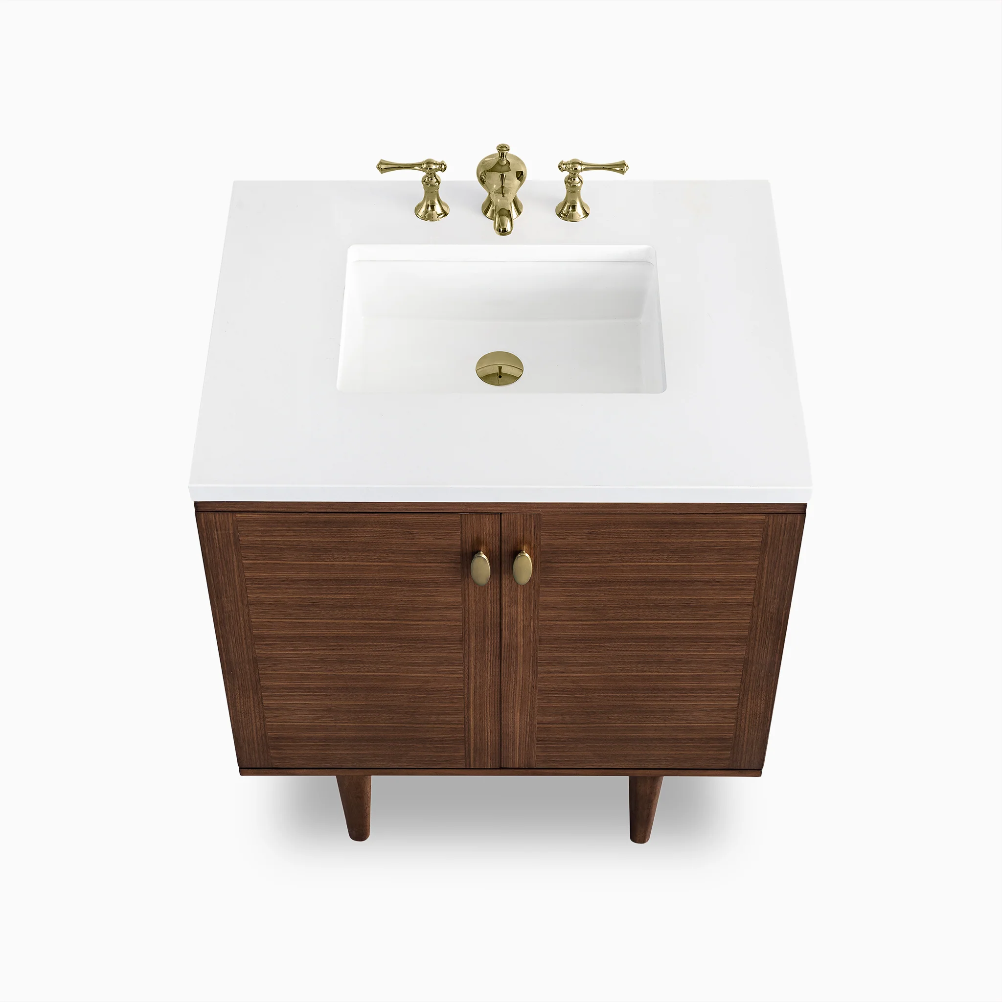 Demi 30" Single Vanity in Mid-Century Walnut with 3 cm White Zeus Quartz Top - Image 4