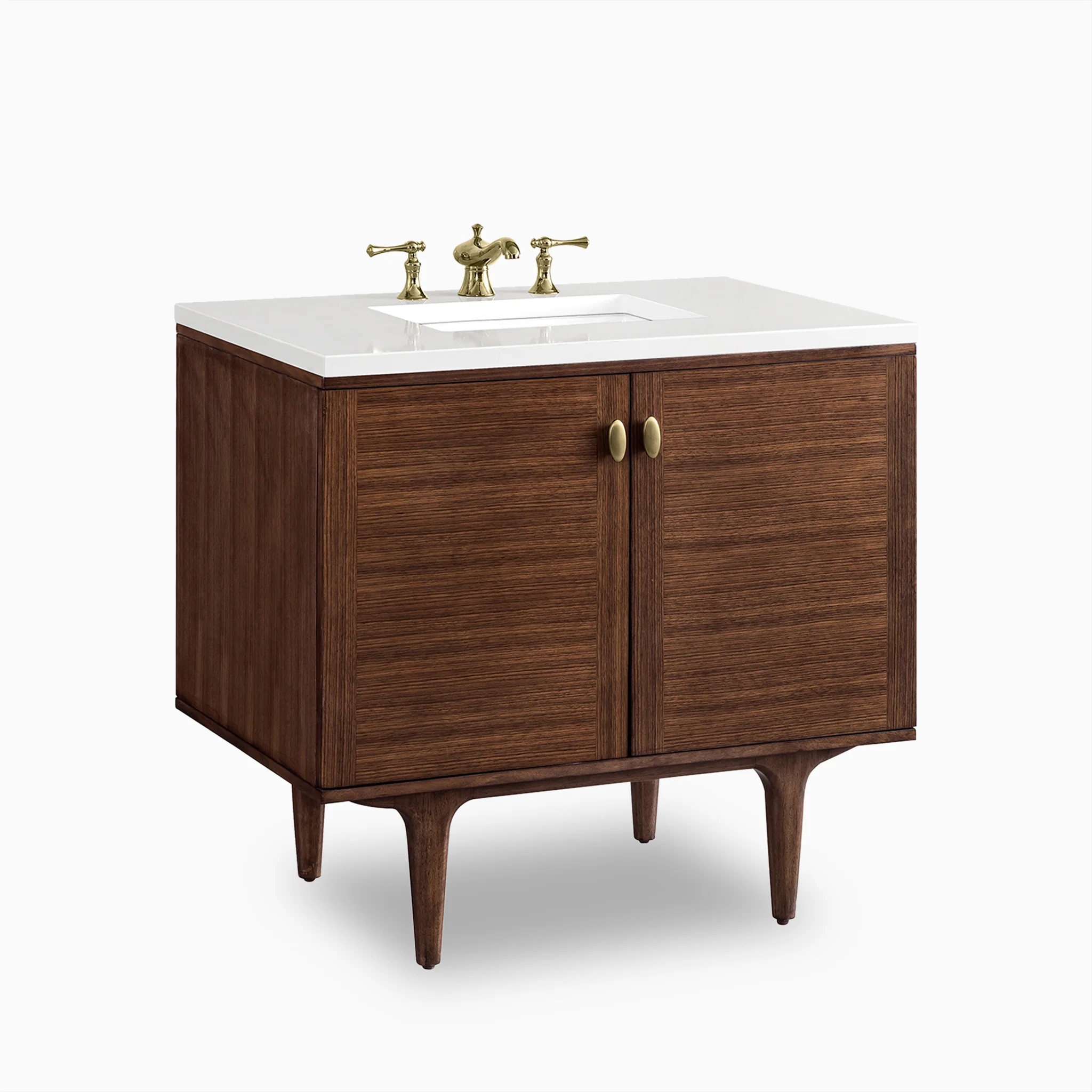 Demi 36" Single Vanity in Mid-Century Walnut with 3 cm White Zeus Quartz Top - Image 3