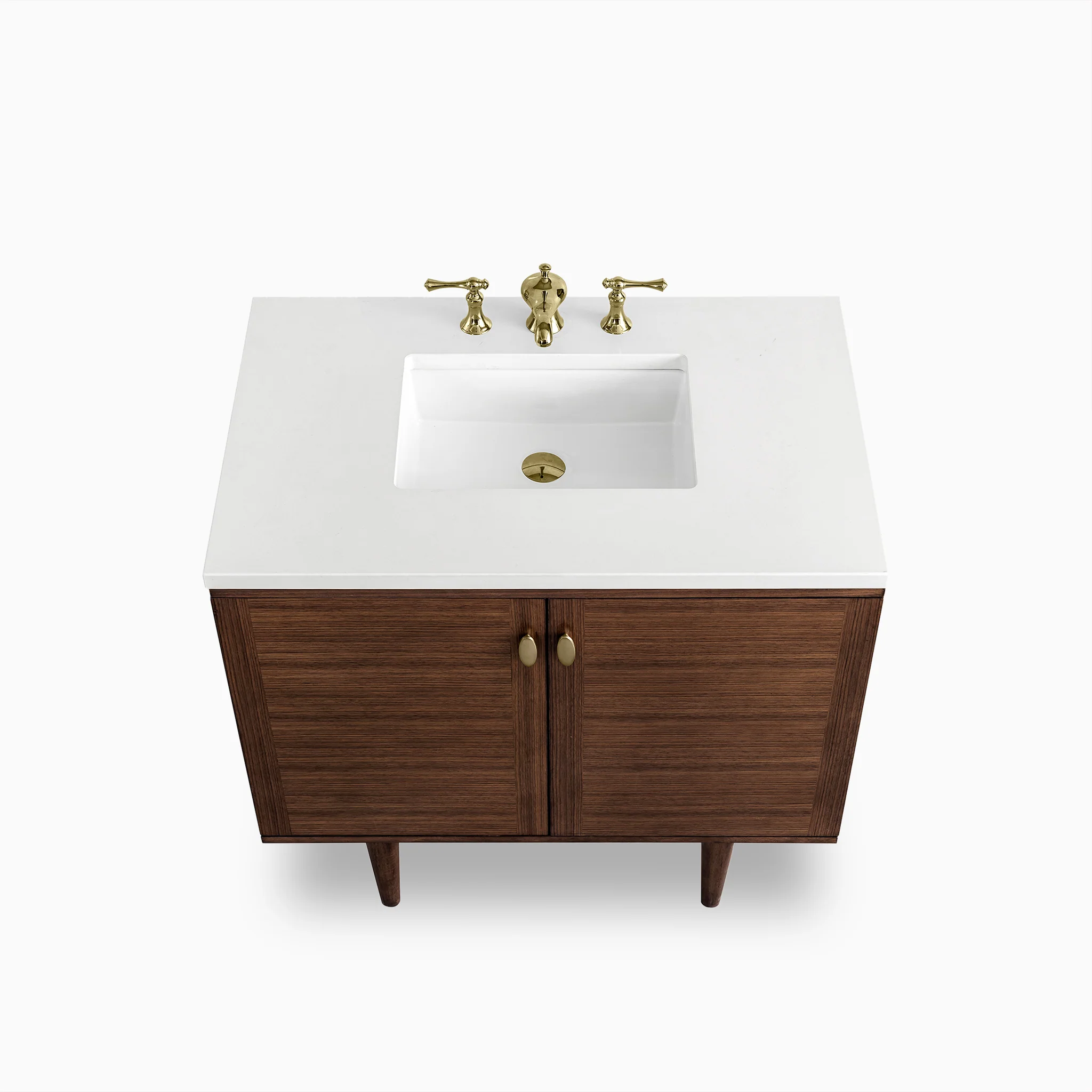 Demi 36" Single Vanity in Mid-Century Walnut with 3 cm White Zeus Quartz Top - Image 4