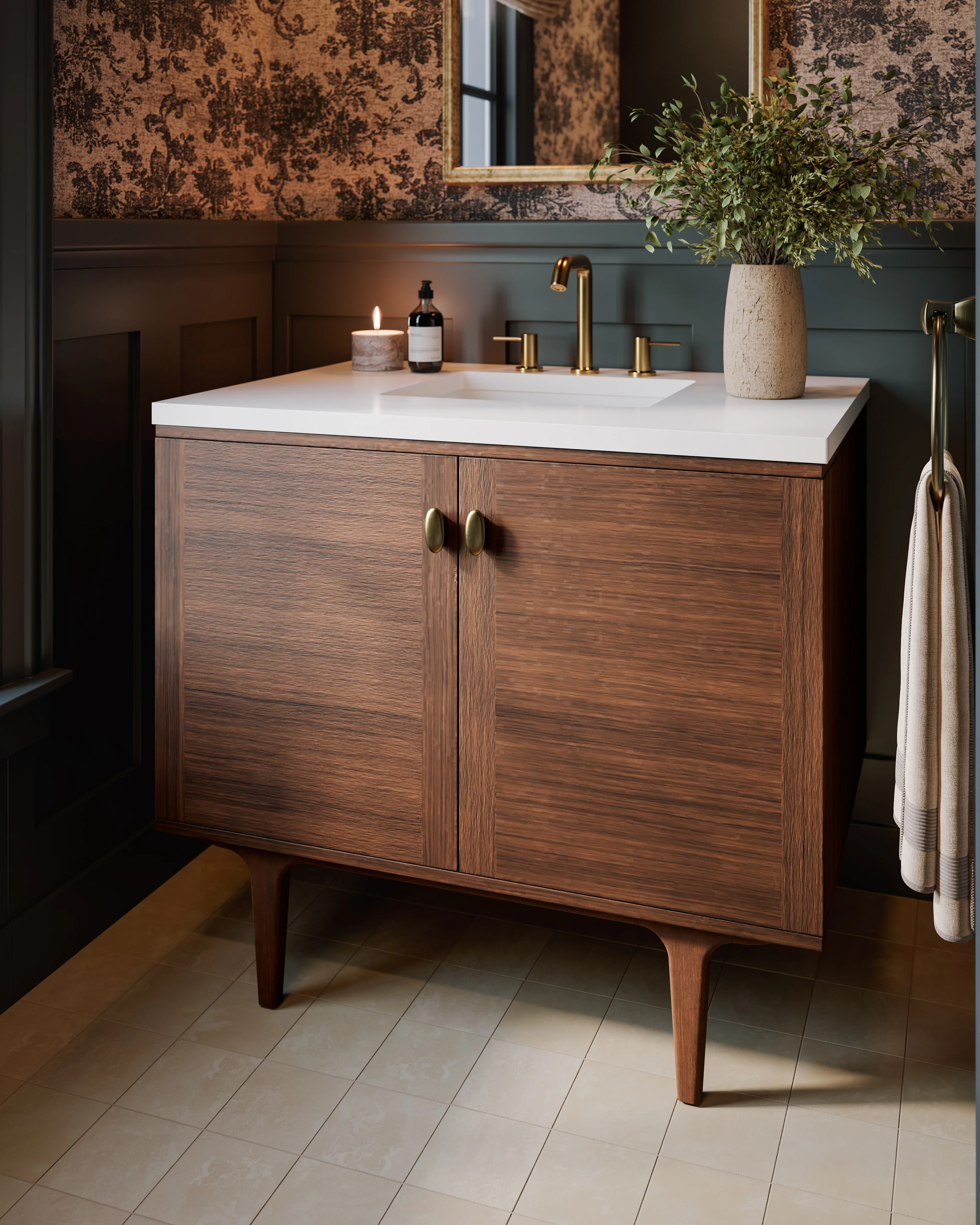 Demi 36" Single Vanity in Mid-Century Walnut with 3 cm White Zeus Quartz Top - Image 8