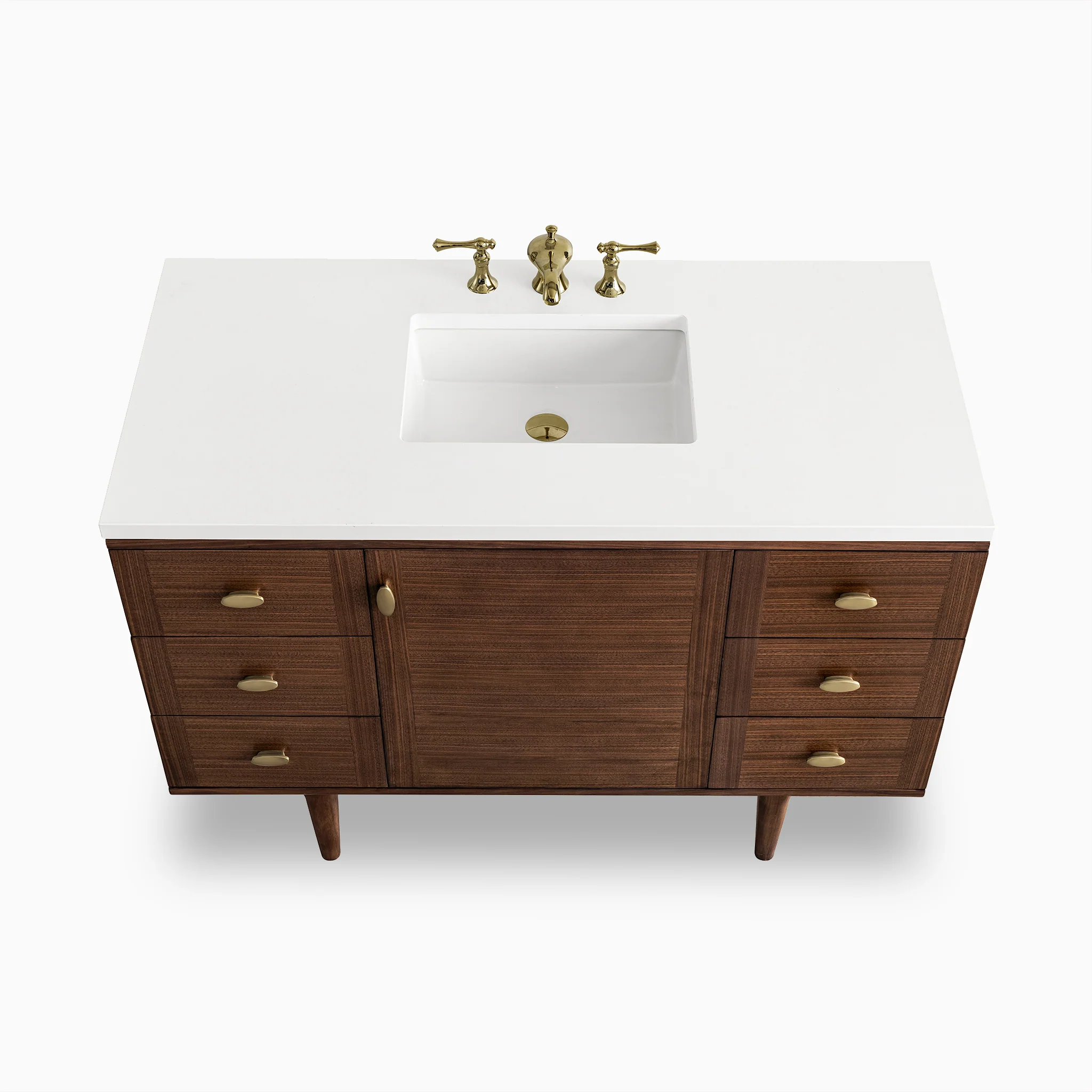 Demi 48" Single Vanity in Mid-Century Walnut with 3 cm White Zeus Quartz Top - Image 3