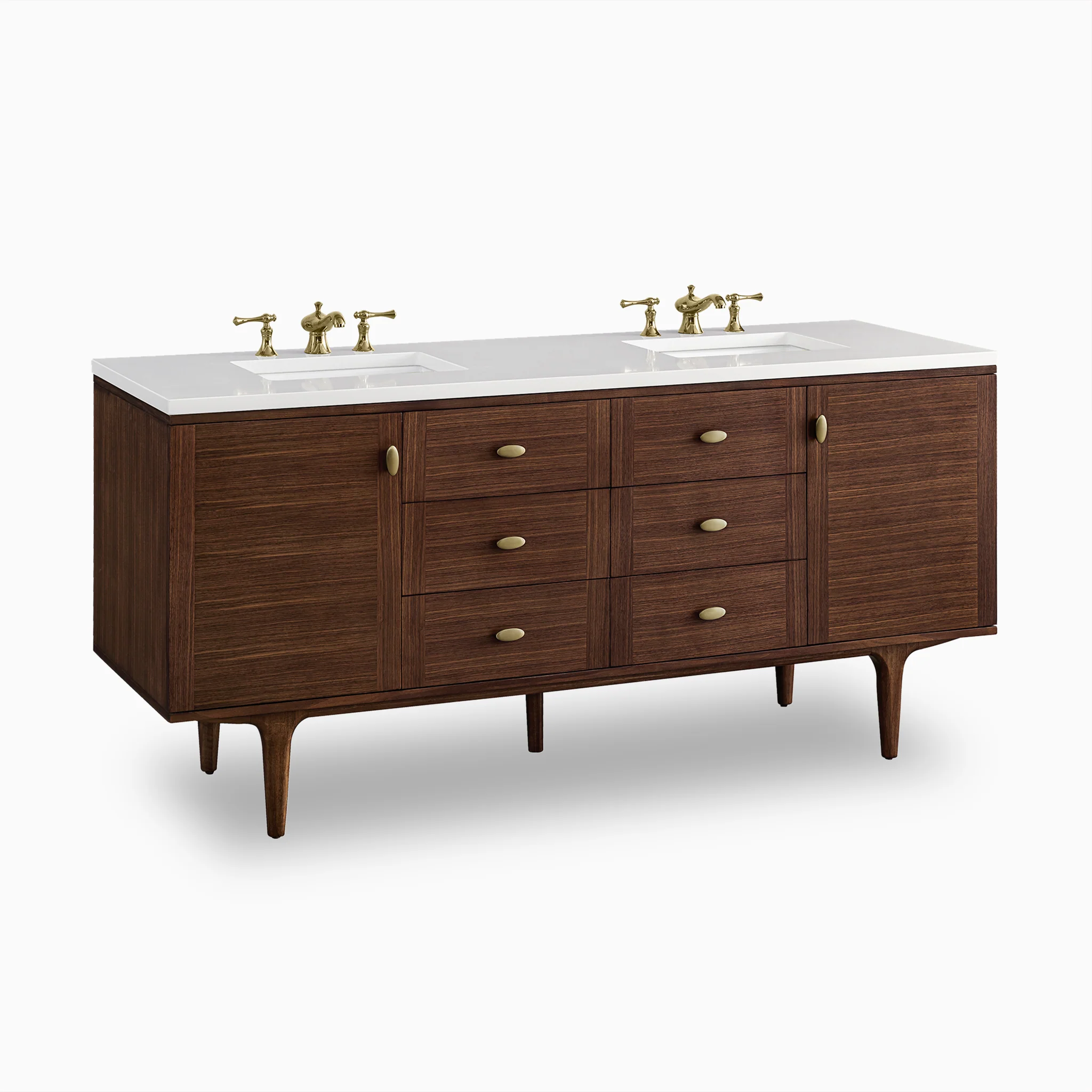 Demi 72" Double Vanity in Mid-Century Walnut with 3 cm White Zeus Quartz Top - Image 3