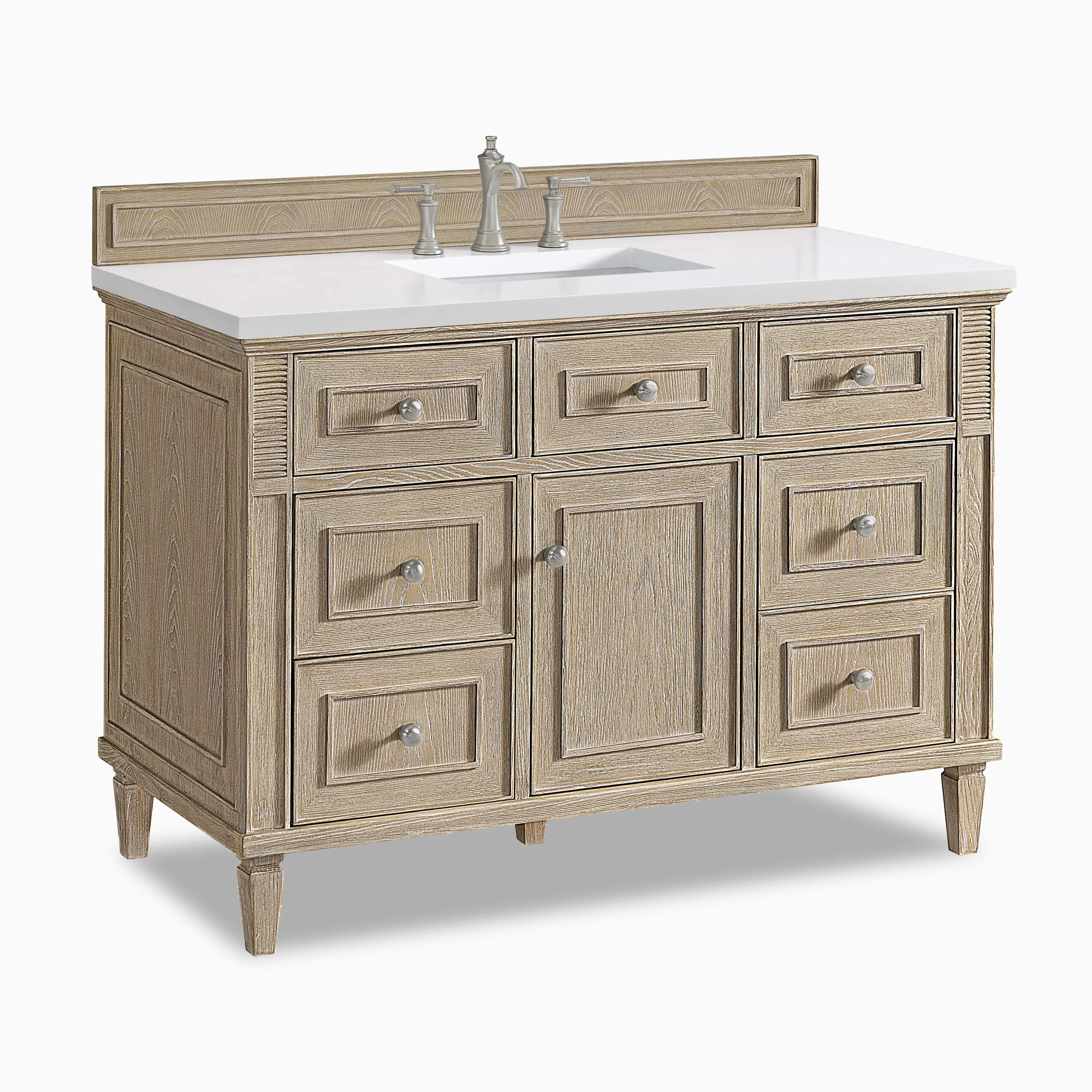 Elodie 48" Single Vanity in Whitewashed Oak with 3 cm White Zeus Quartz Top - Image 3