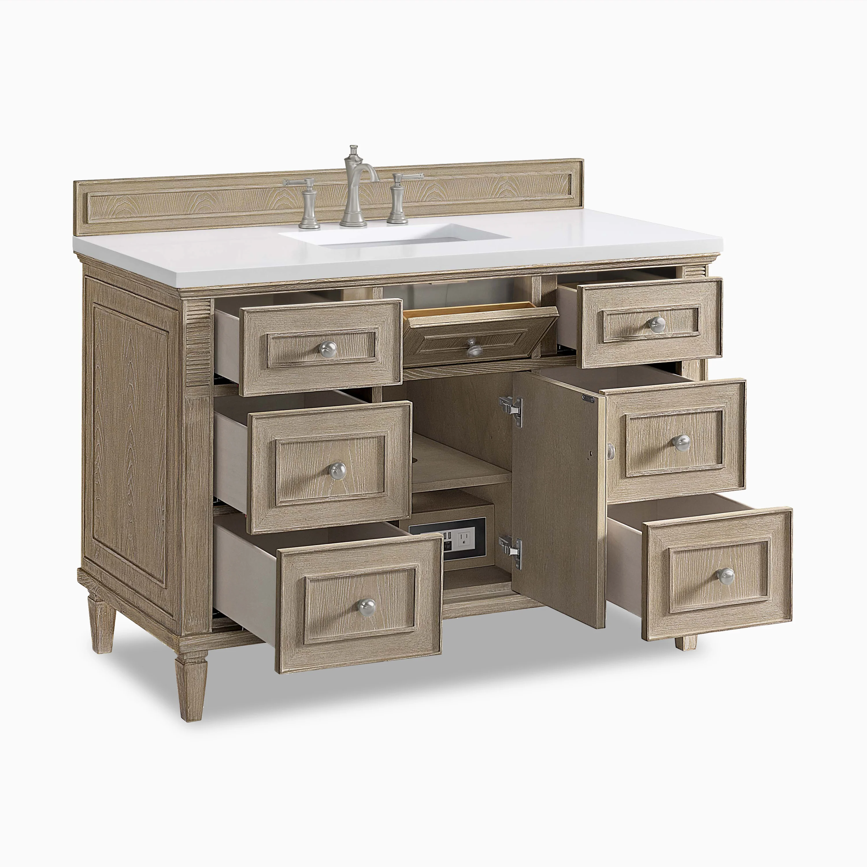 Elodie 48" Single Vanity in Whitewashed Oak with 3 cm White Zeus Quartz Top - Image 4
