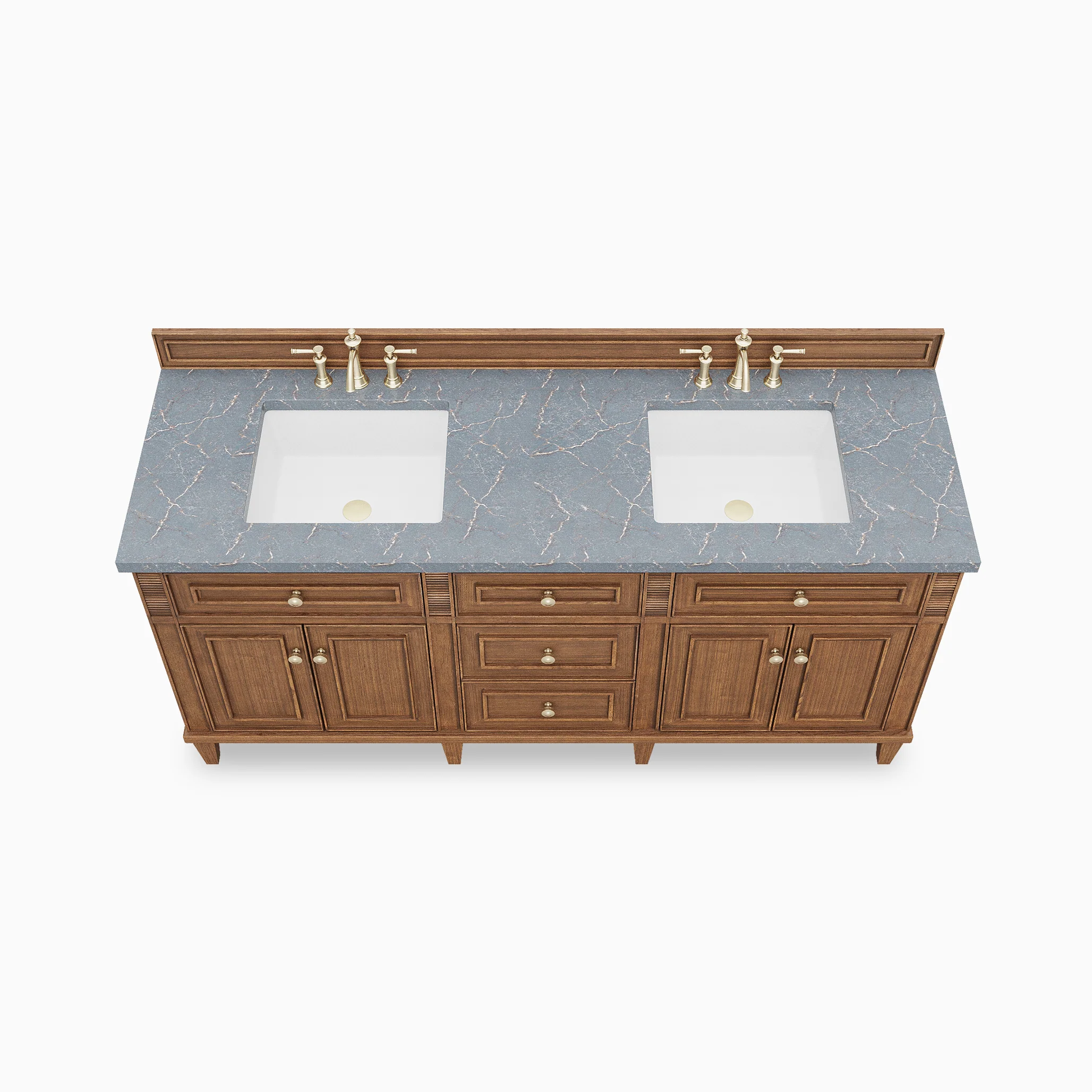 Elodie 72" Double Vanity in Mid-Century Walnut with 3 cm Parisien Bleu Quartz Top - Image 3