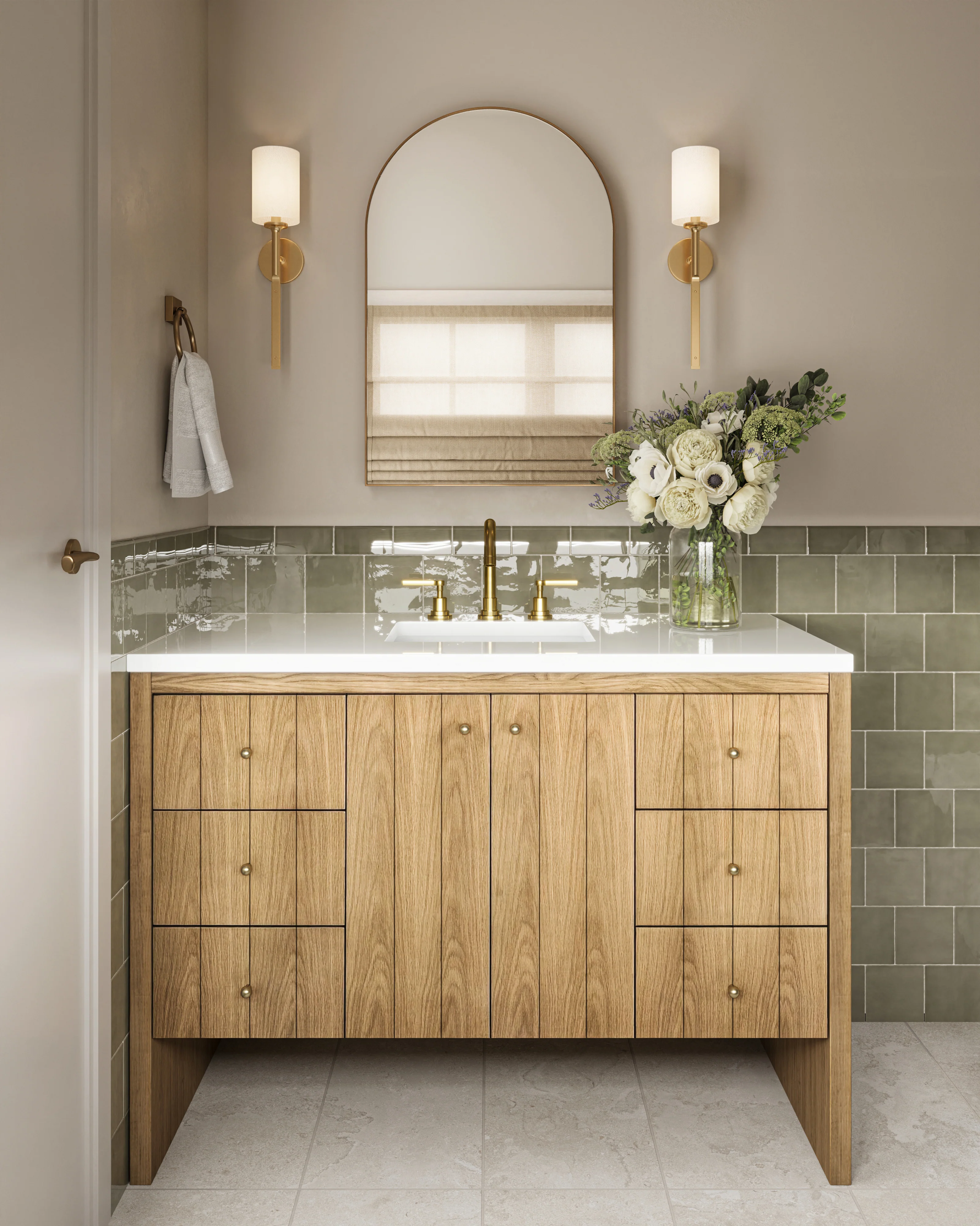 Gabriella 48" Single Vanity in Light Natural Oak with 3 cm White Zeus Quartz Top - Image 9