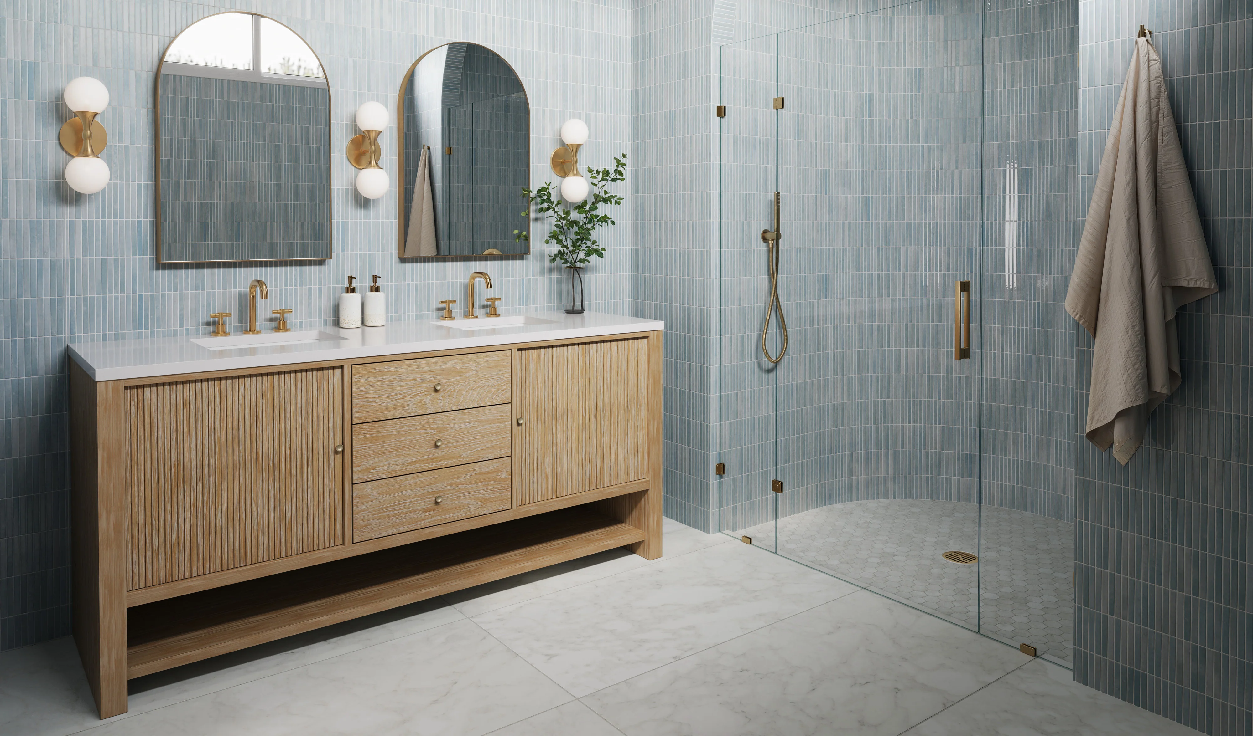 Miley 4.5x9.1 Glossy Porcelain Tile in Water - Image 15