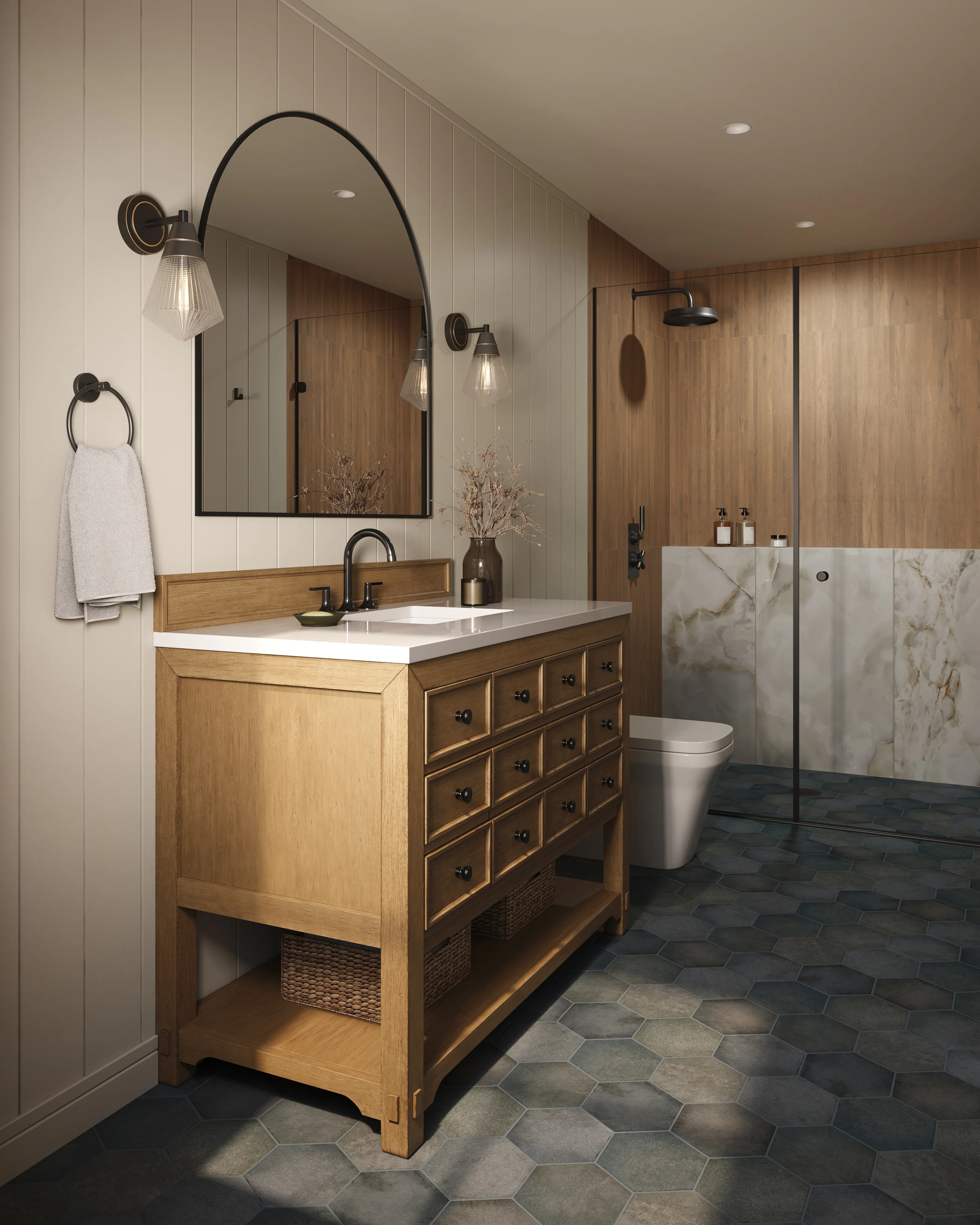 Nora 8x48 Matte Porcelain Mosaic Tile in Macchiato - Image 6