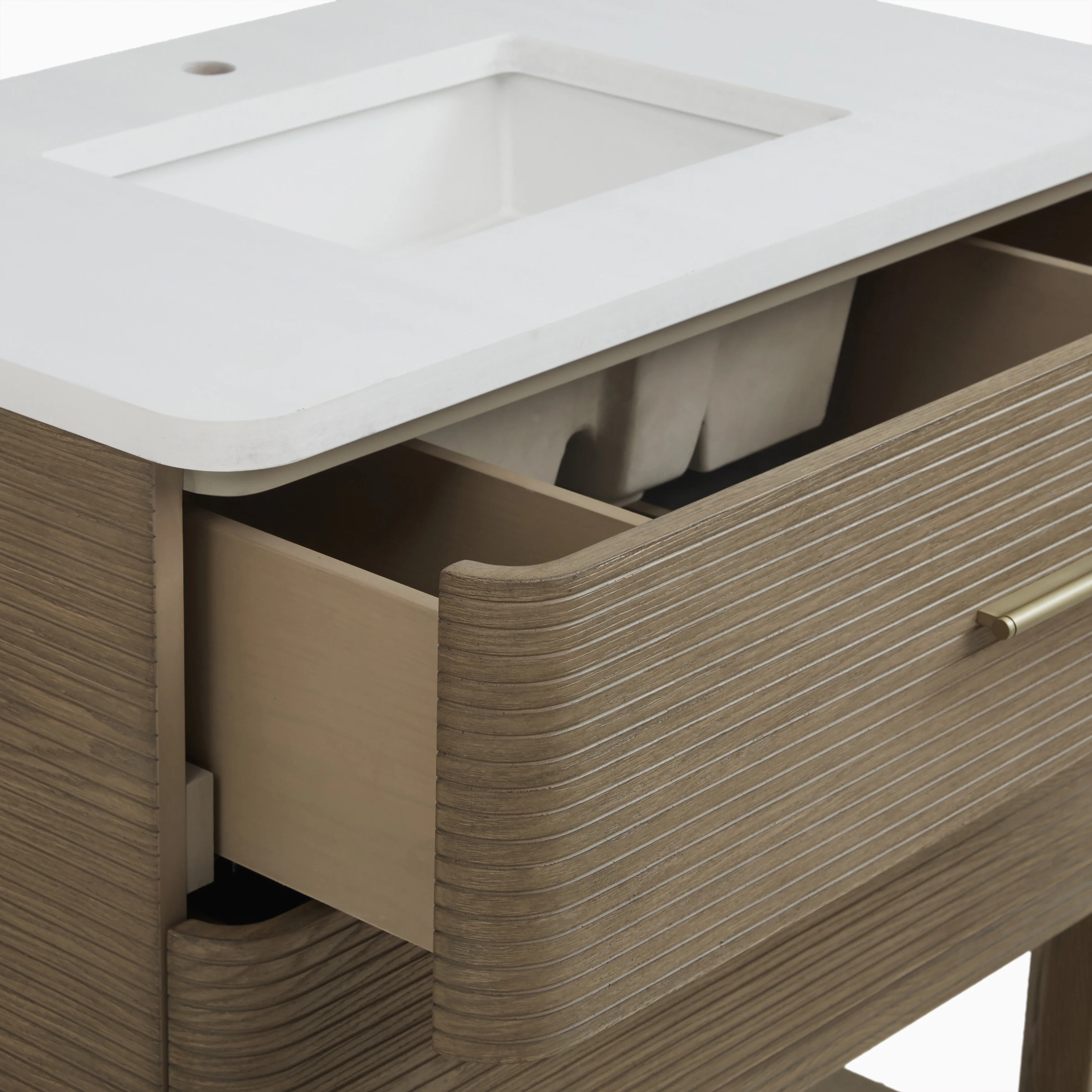 Paxton 36" Single Vanity in Pebble Oak with 3 cm White Zeus Quartz Top - Image 5