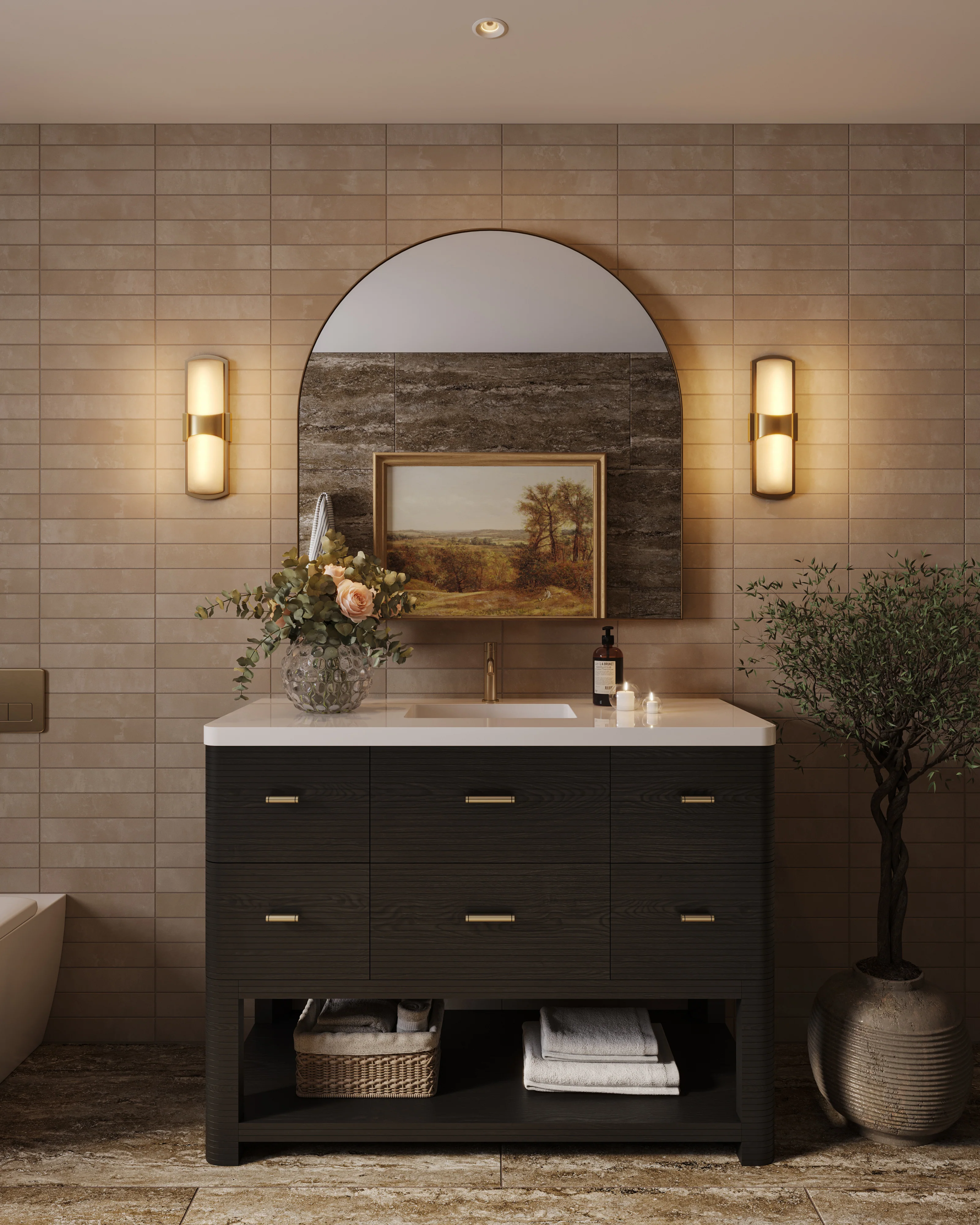 Paxton 48" Single Vanity in Carbon Oak with 3 cm White Zeus Quartz Top - Image 3