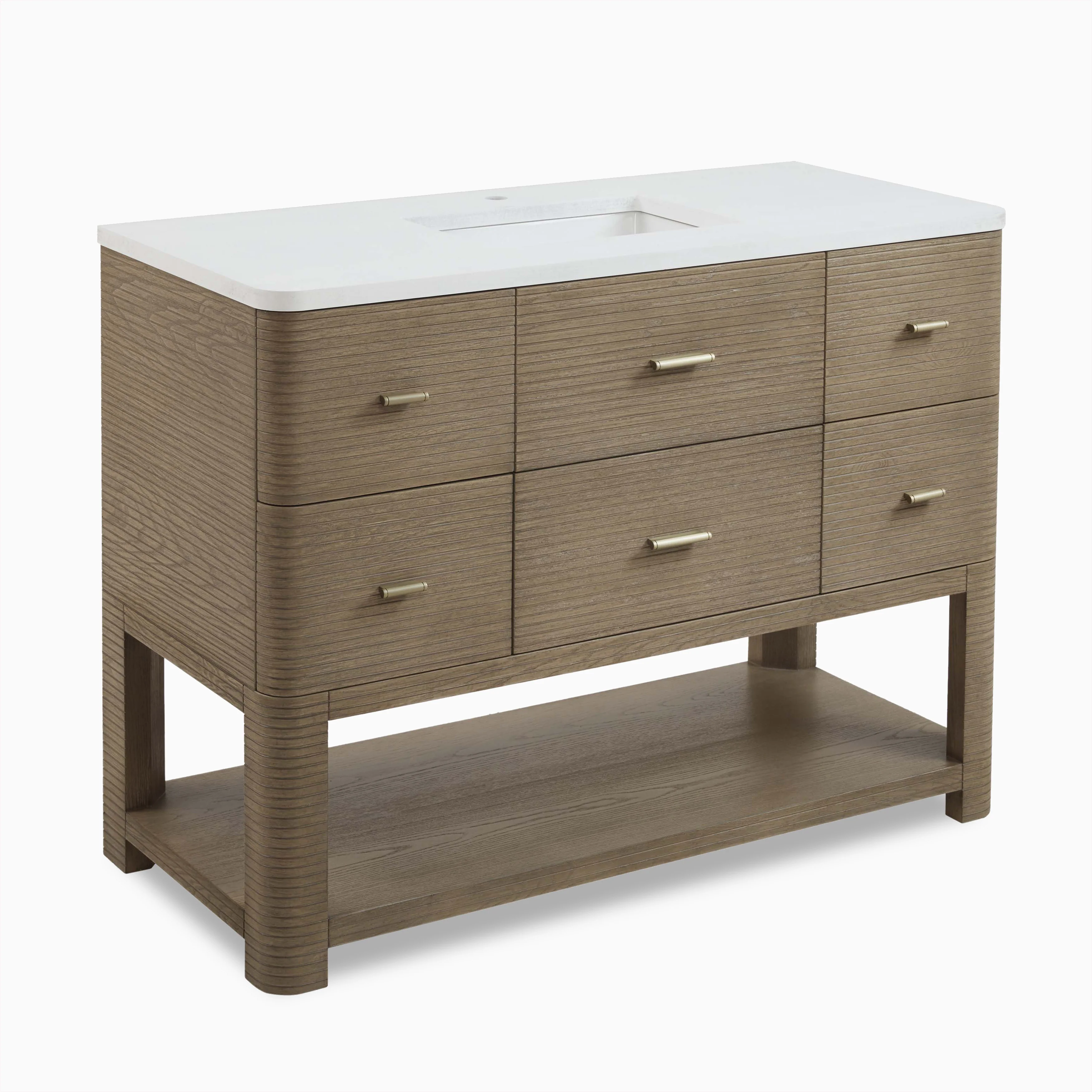 Paxton 48" Single Vanity in Pebble Oak with 3 cm White Zeus Quartz Top - Image 3