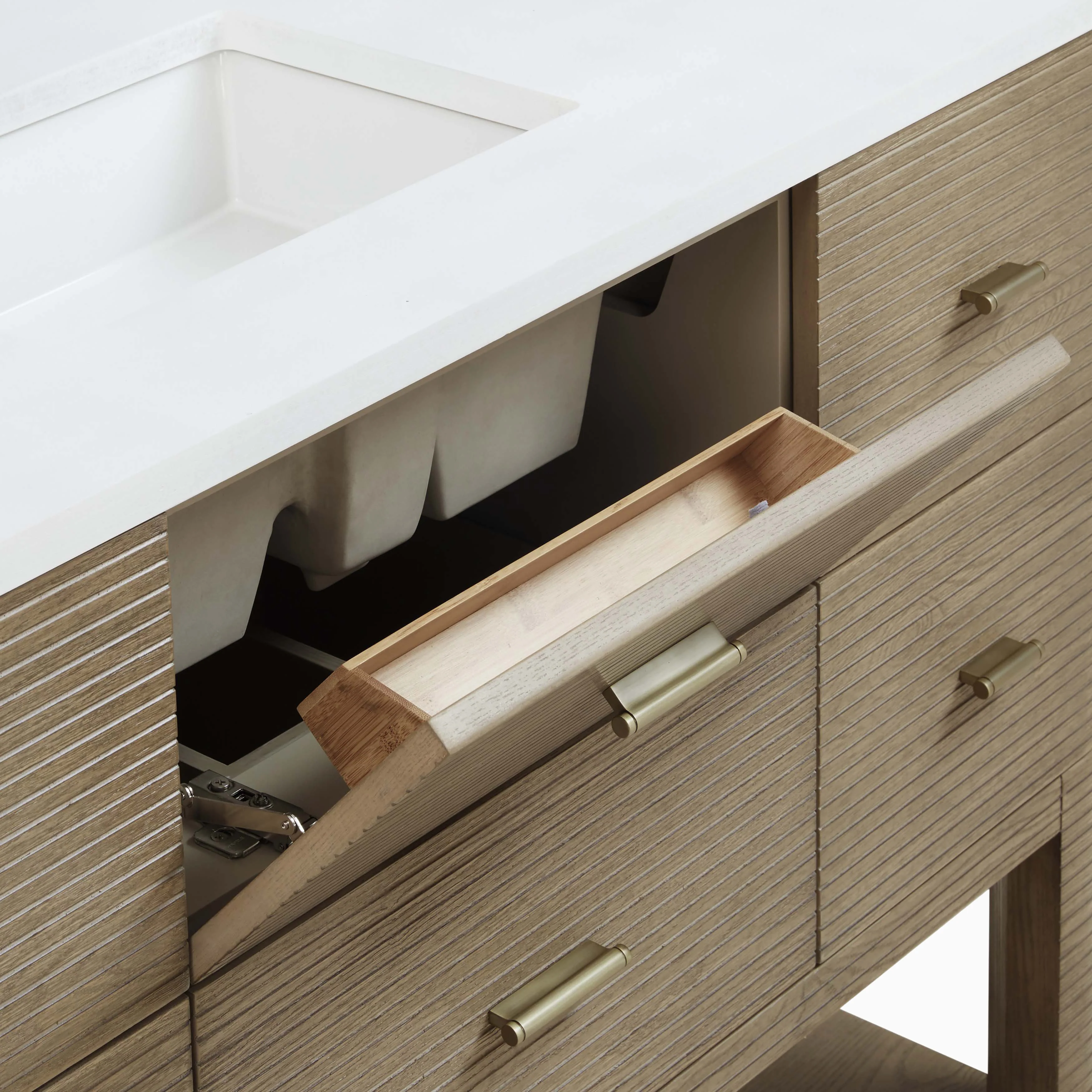 Paxton 48" Single Vanity in Pebble Oak with 3 cm White Zeus Quartz Top - Image 7