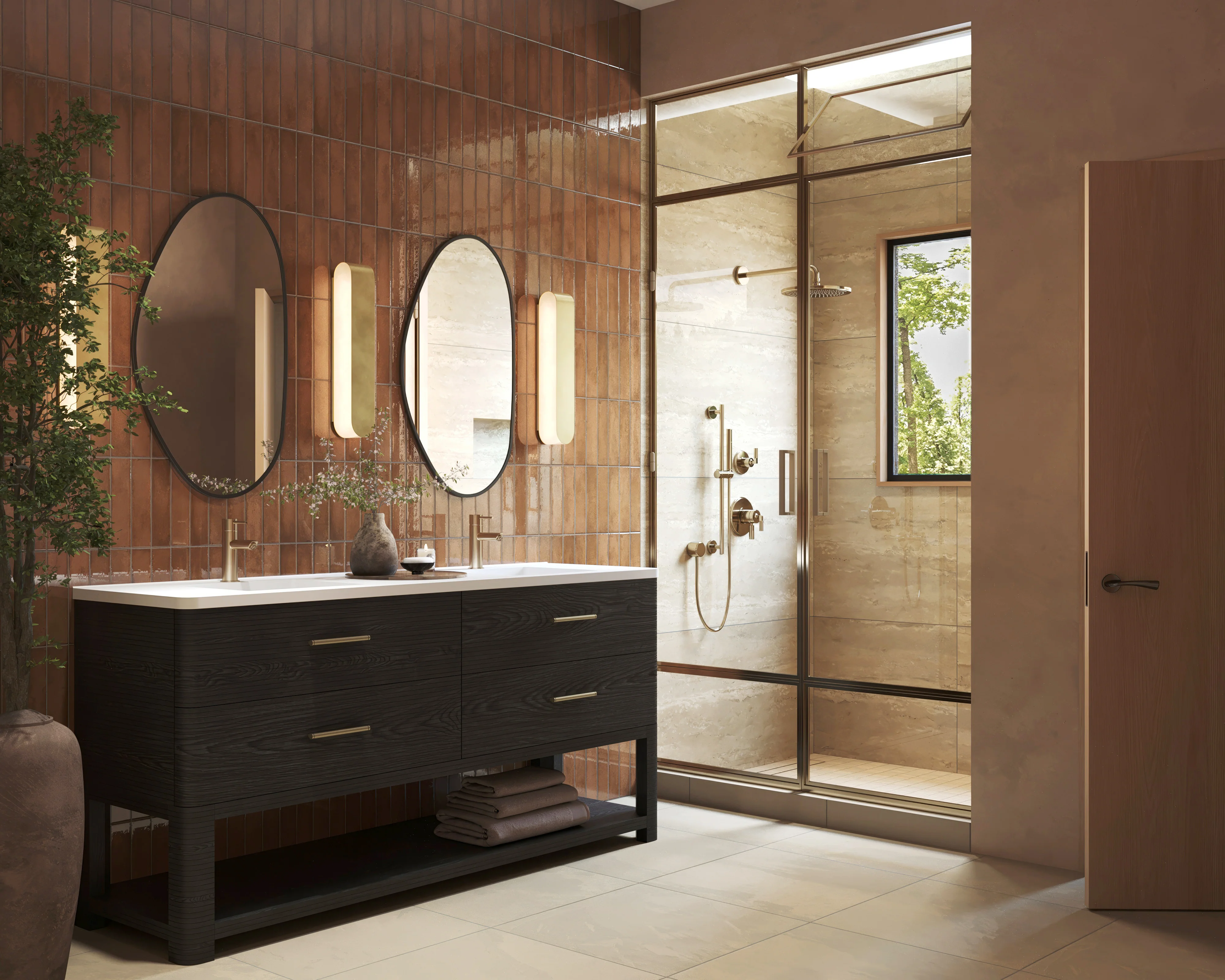 Paxton 72" Double Vanity in Carbon Oak with 3 cm White Zeus Quartz Top - Image 11