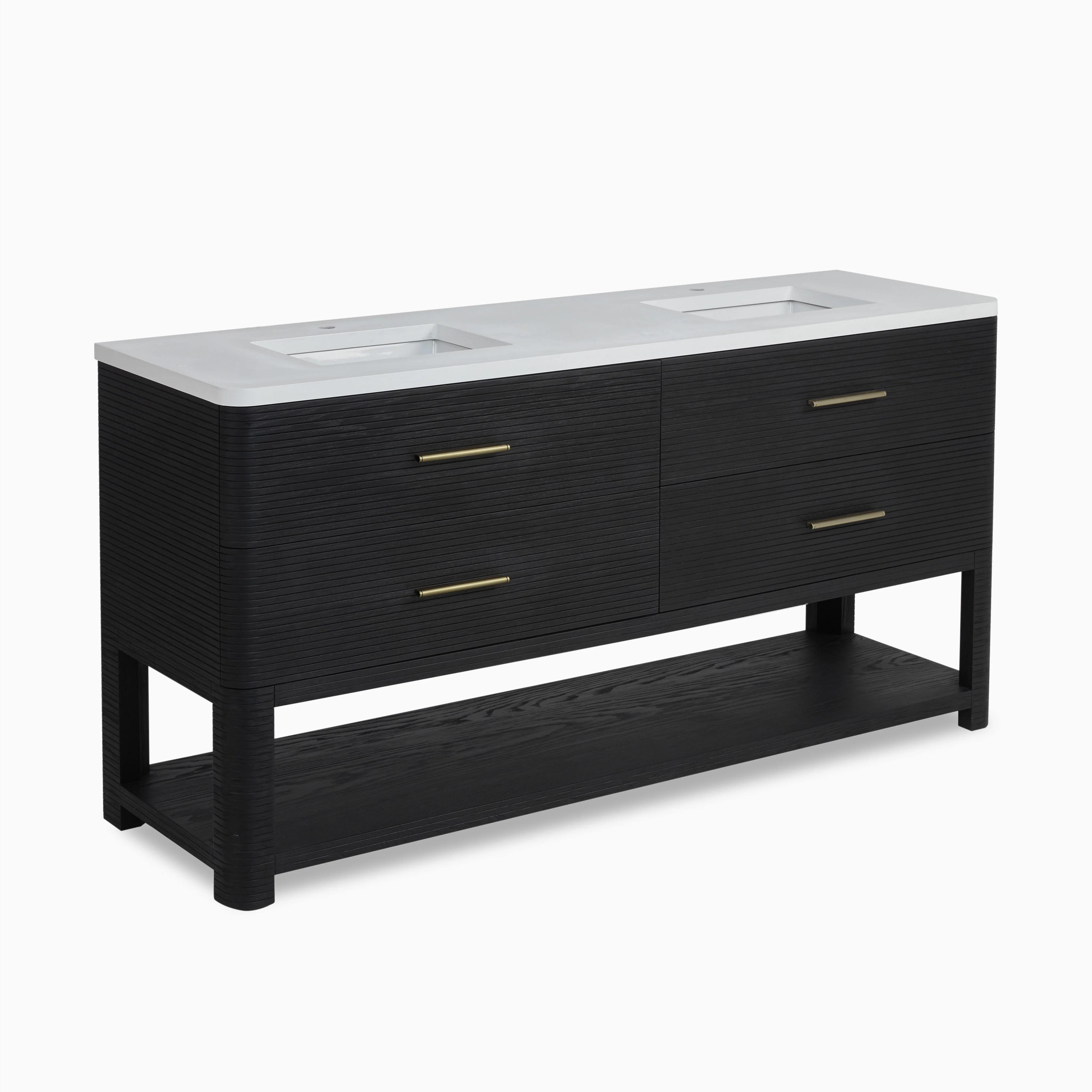 Paxton 72" Double Vanity in Carbon Oak with 3 cm White Zeus Quartz Top - Image 3