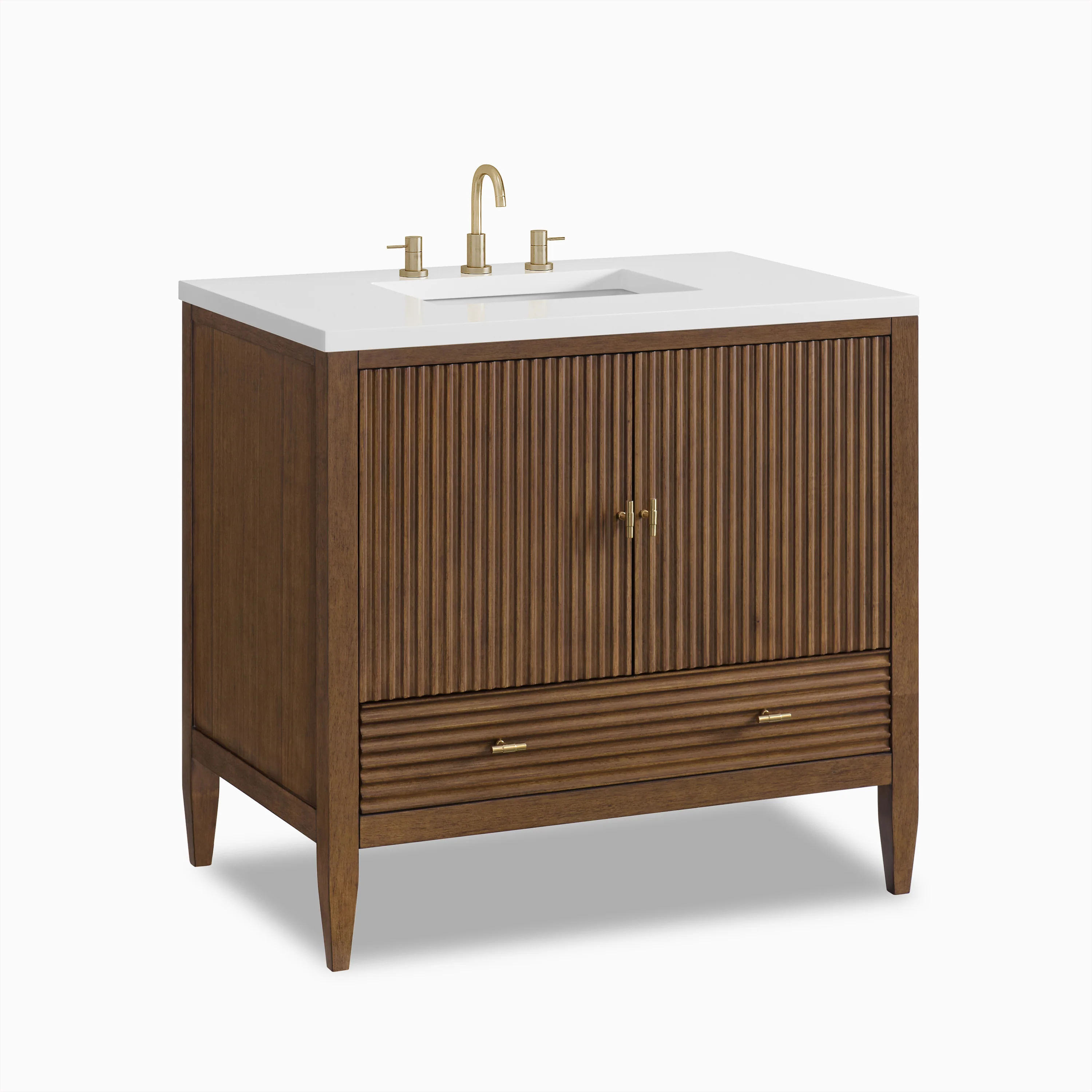 Sasha 36" Single Vanity in Mid Century Walnut with 3 cm White Zeus Quartz Top - Image 3