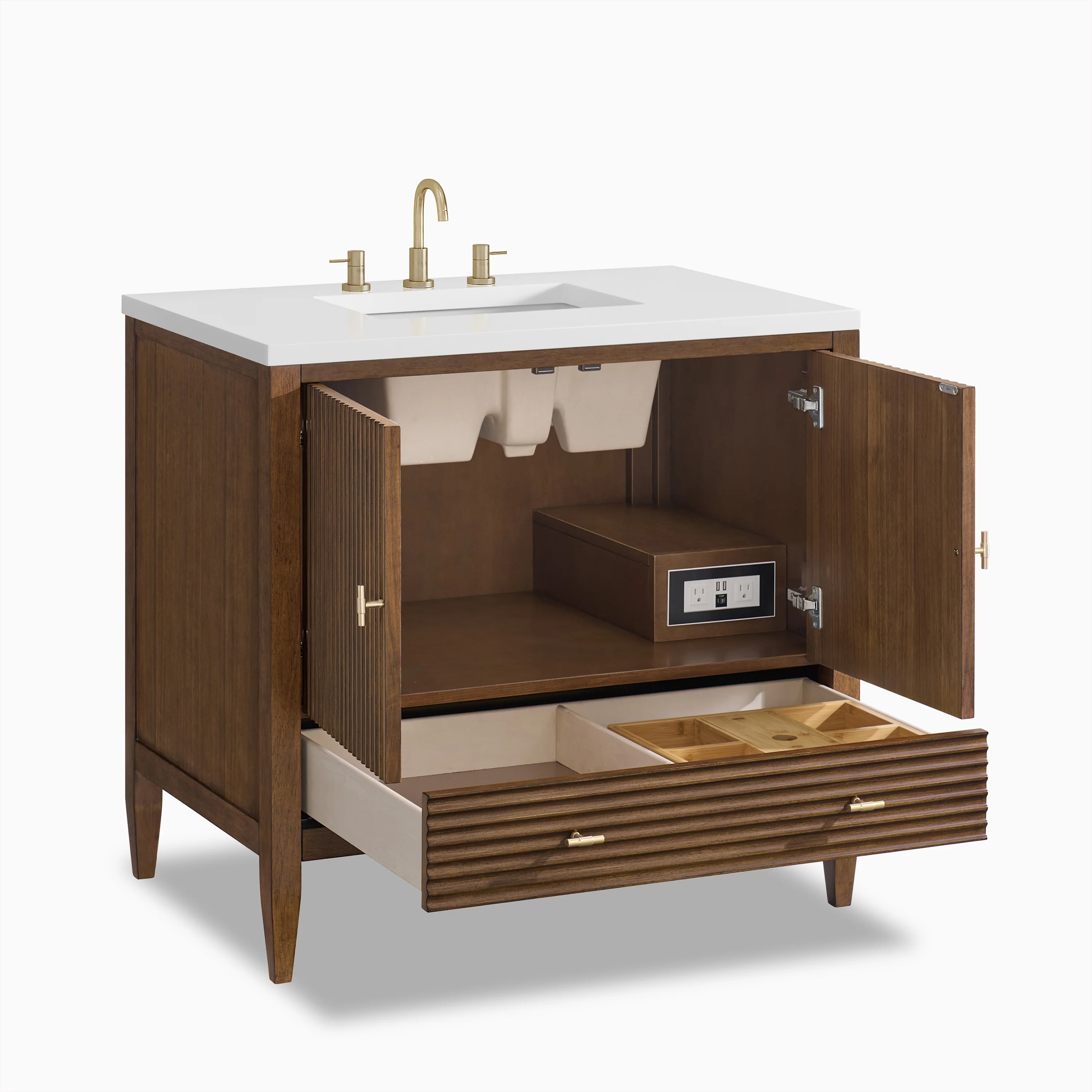 Sasha 36" Single Vanity in Mid Century Walnut with 3 cm White Zeus Quartz Top - Image 4